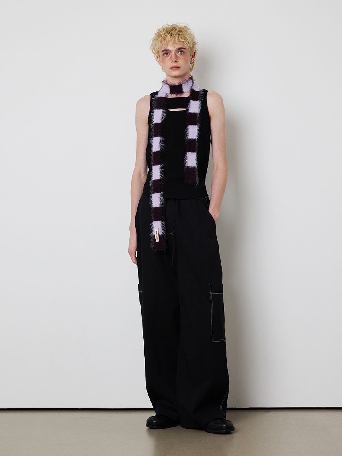 민더리(MEENDERI) MIXED STRIPE KNIT MUFFLER - LAVENDER PLUM