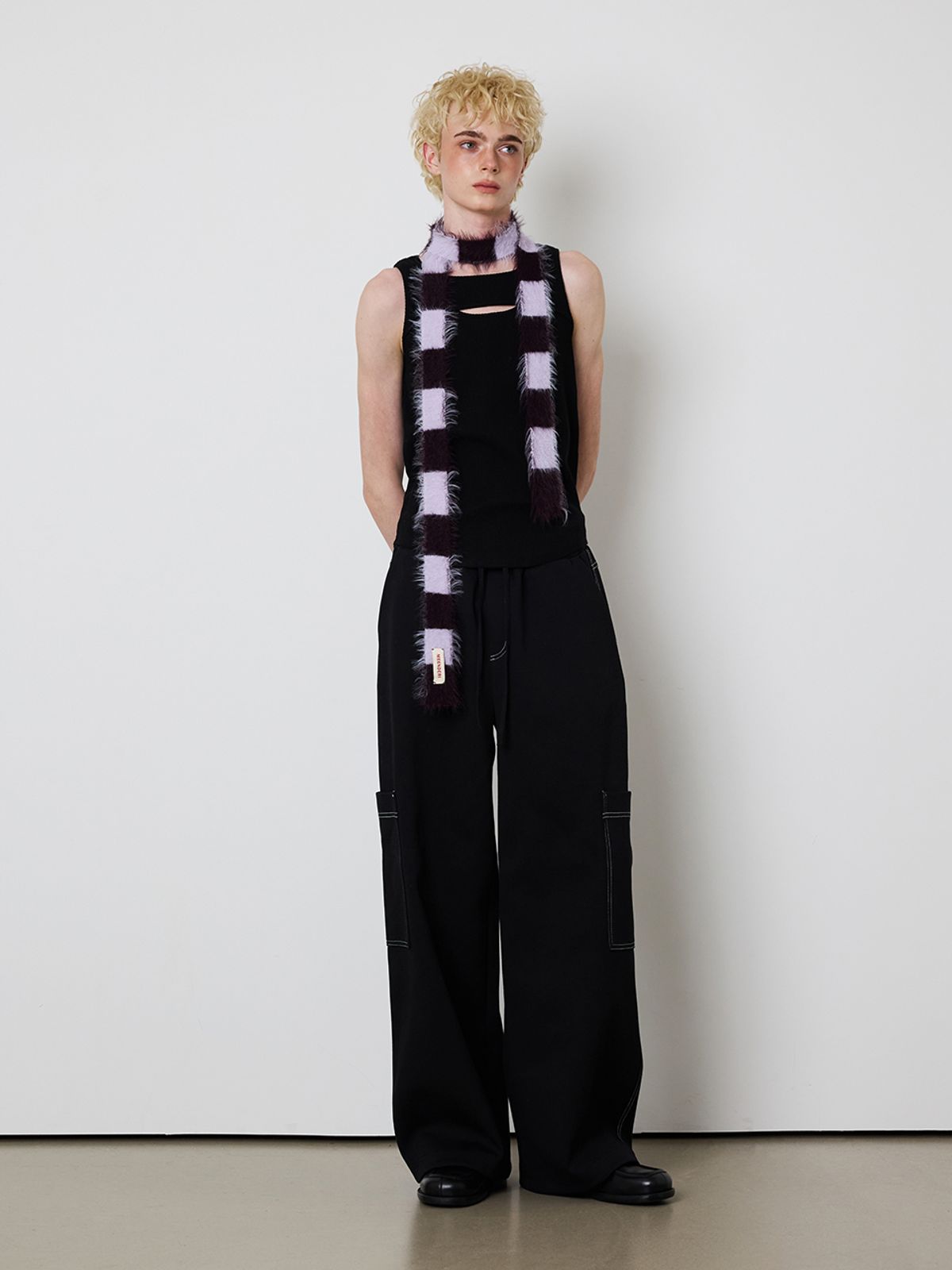 민더리(MEENDERI) MIXED STRIPE KNIT MUFFLER - LAVENDER PLUM