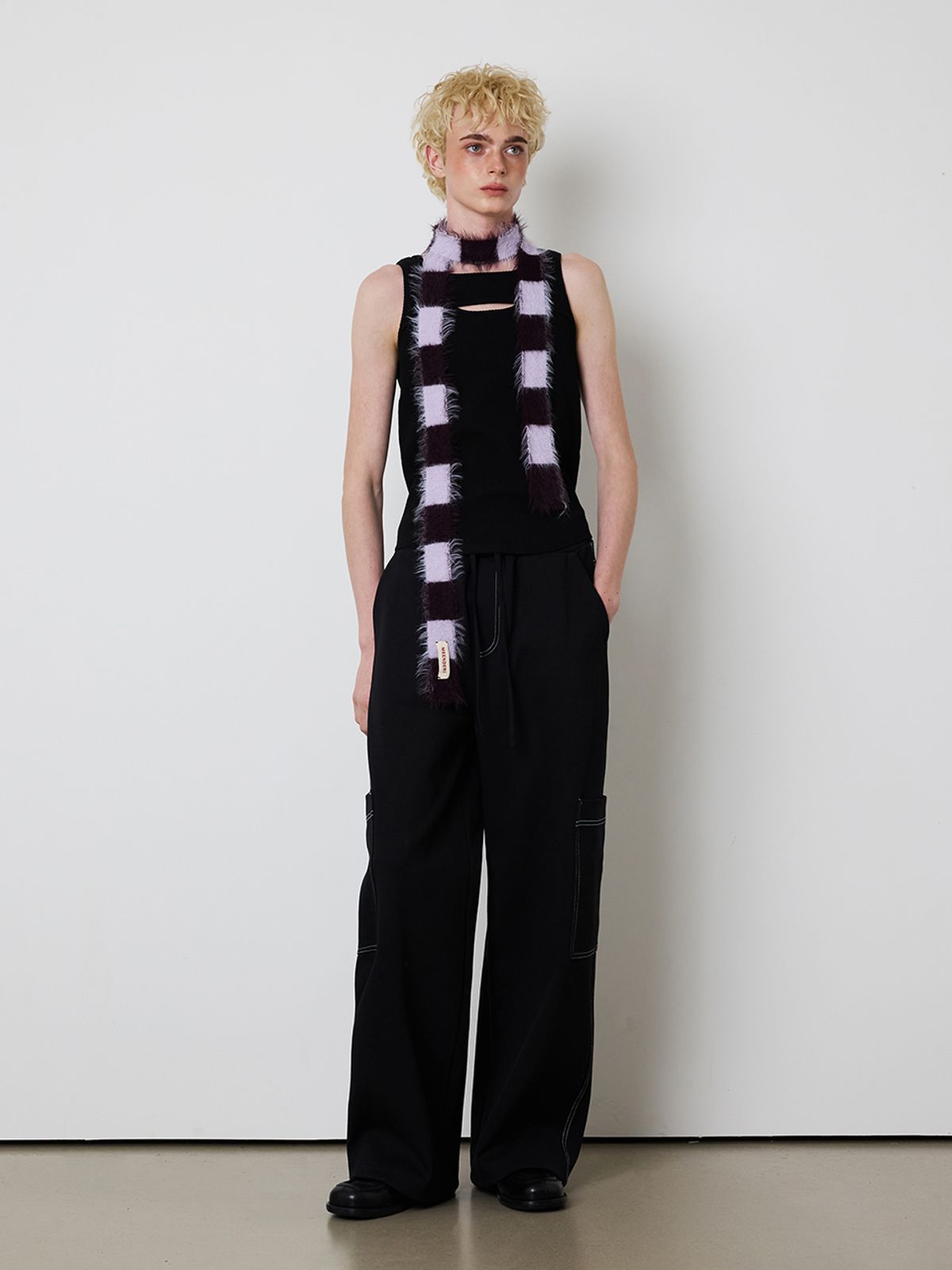 민더리(MEENDERI) MIXED STRIPE KNIT MUFFLER - LAVENDER PLUM