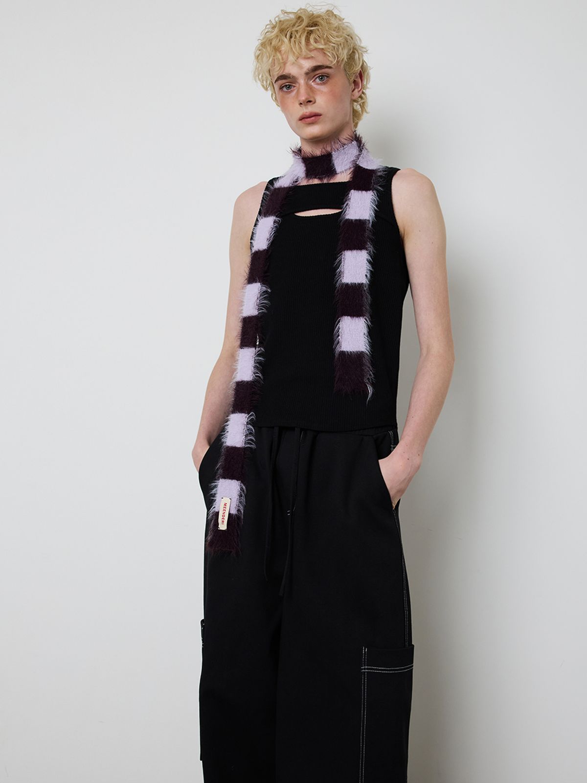 민더리(MEENDERI) MIXED STRIPE KNIT MUFFLER - LAVENDER PLUM