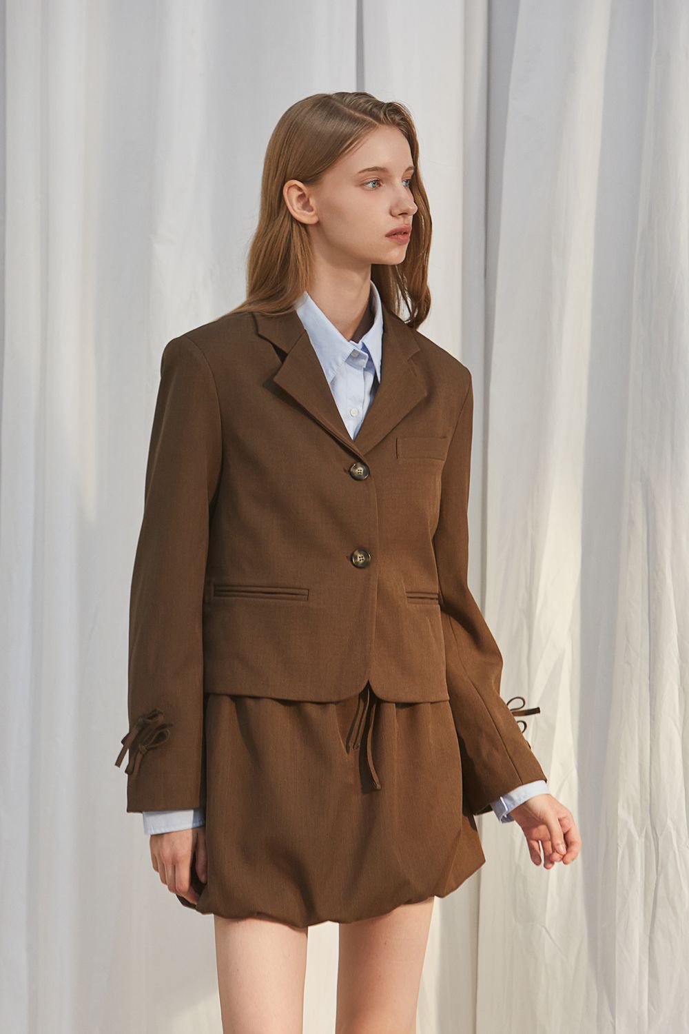 ★ANOETIC★ RIBBON POINT SHORT JACKET_BROWN 아노에틱(ANOETIC) RIBBON POINT SHORT JACKET_BROWN - 사이즈