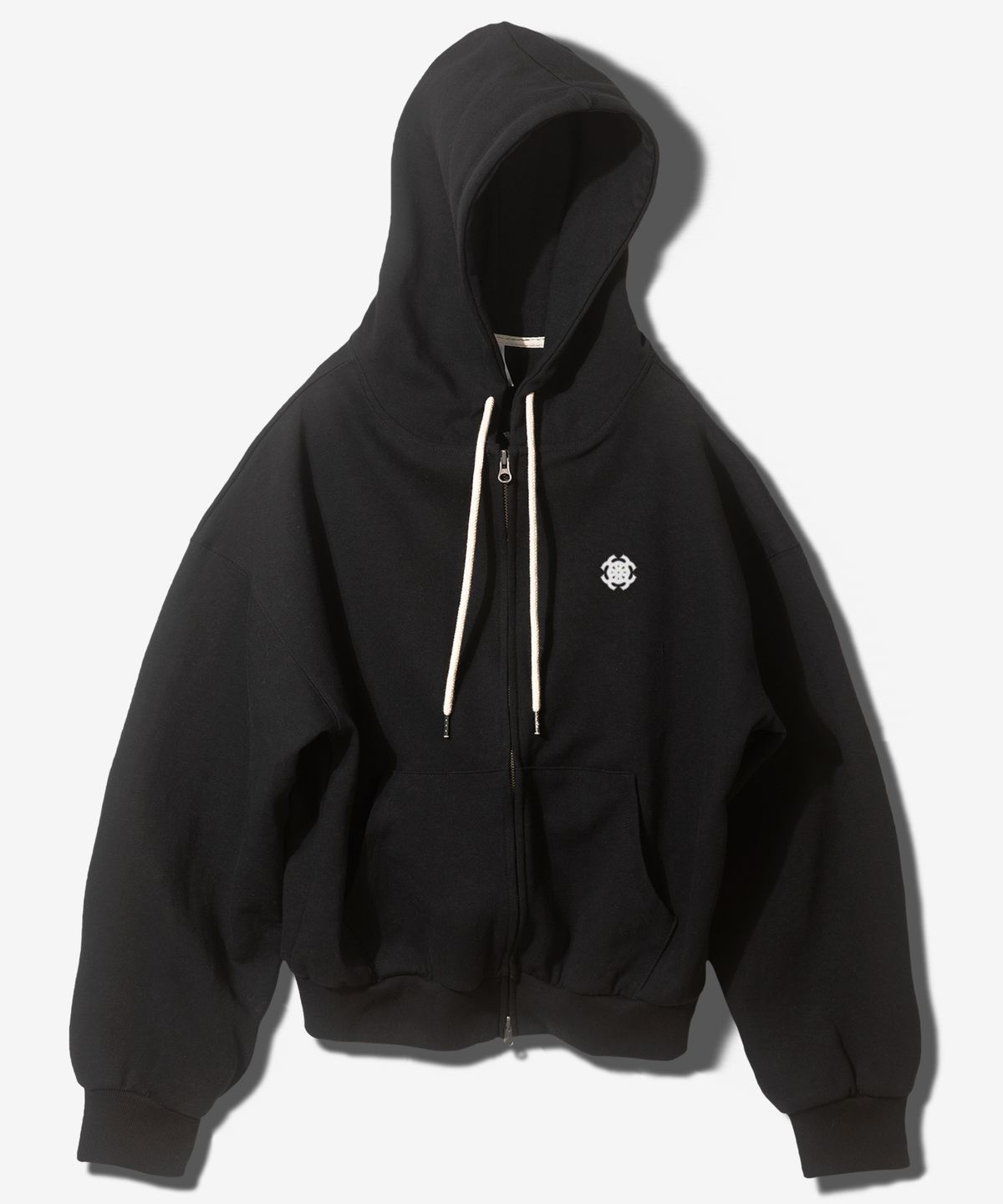 팬쇼(FANSHOW) DEMONIC ANGEL OVER FIT FLEECE-LINED HOODED ZIPUP - BLACK