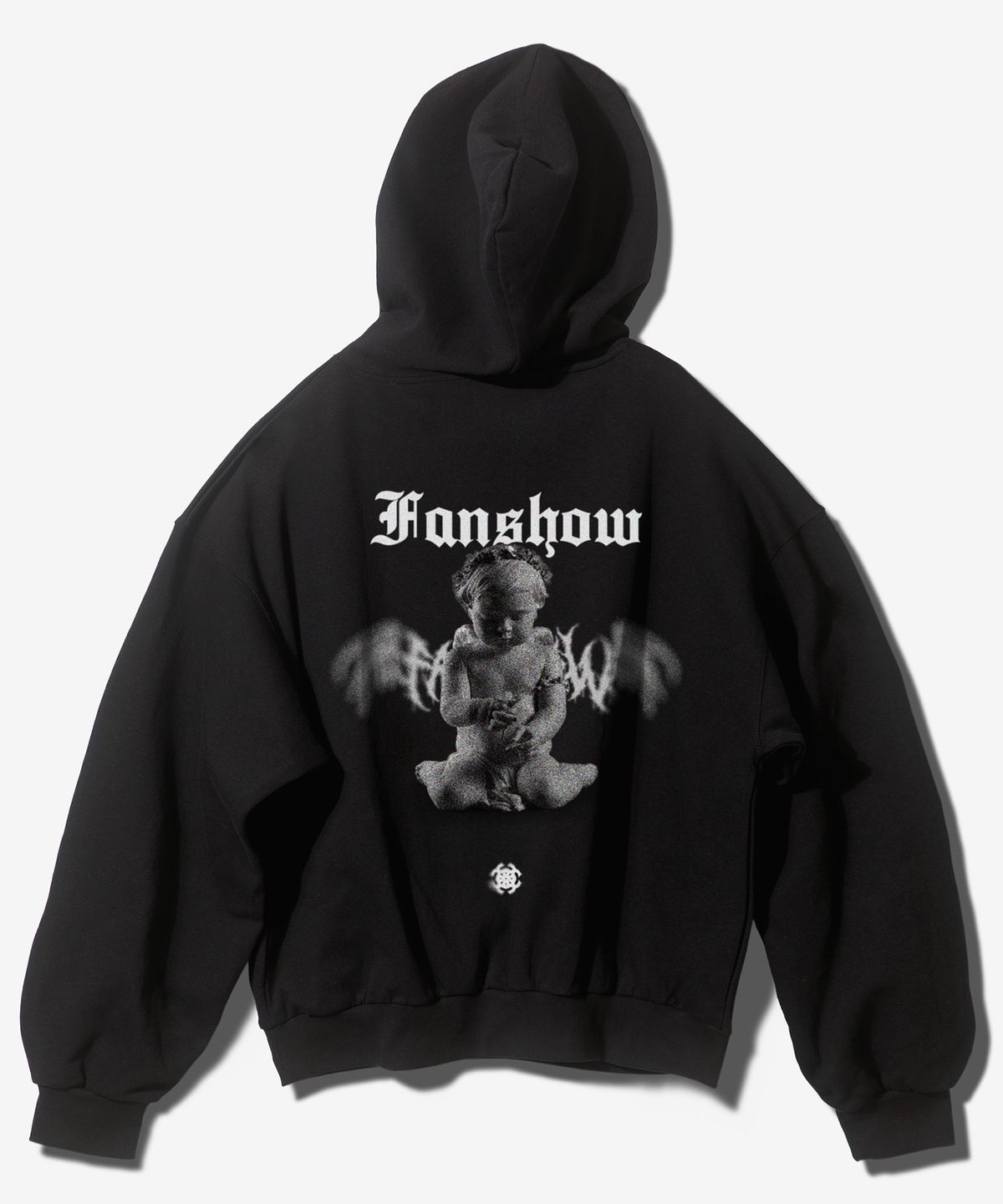 팬쇼(FANSHOW) DEMONIC ANGEL OVER FIT FLEECE-LINED HOODED ZIPUP - BLACK