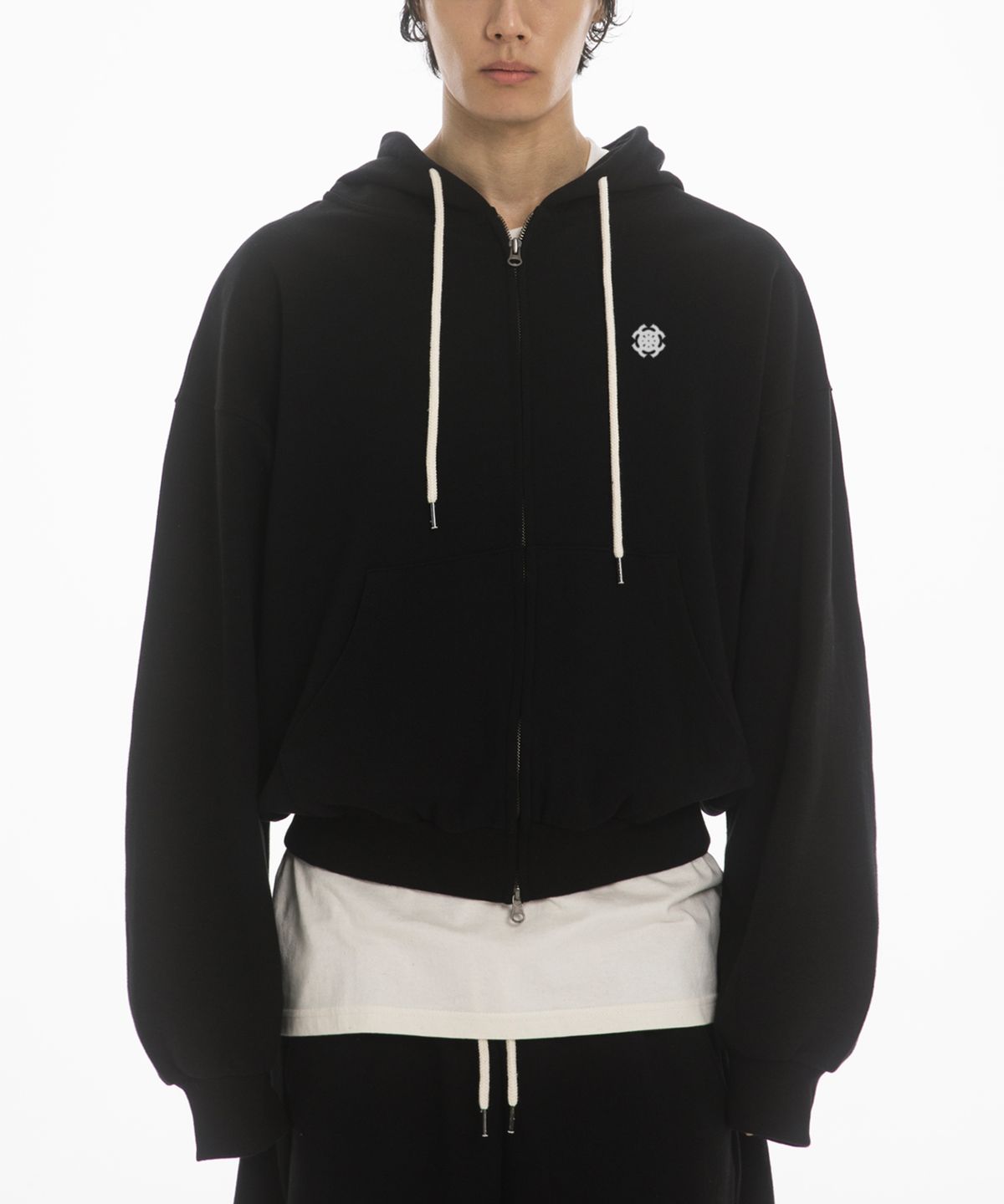 팬쇼(FANSHOW) DEMONIC ANGEL OVER FIT FLEECE-LINED HOODED ZIPUP - BLACK