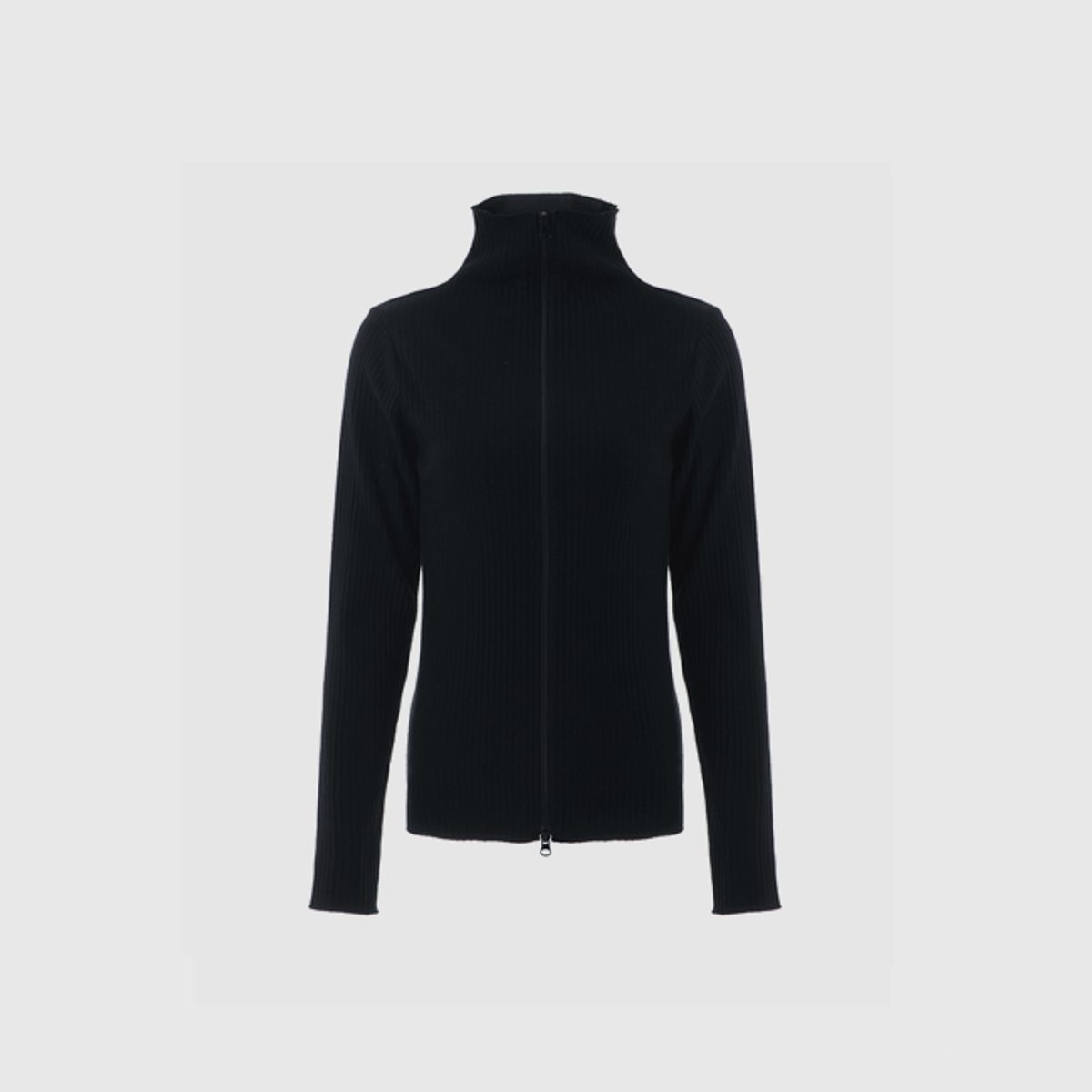림닉(REEMNIK) 하이넥 투 웨이 집업 리브드 니트 탑 [Black]
