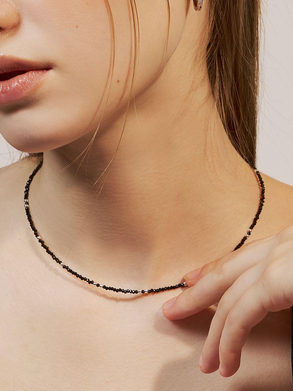 ☆Hei☆ black crystal silver ball necklace HE24FANFW578XXFR MUSINSA | HEI black crystal silver ball necklace