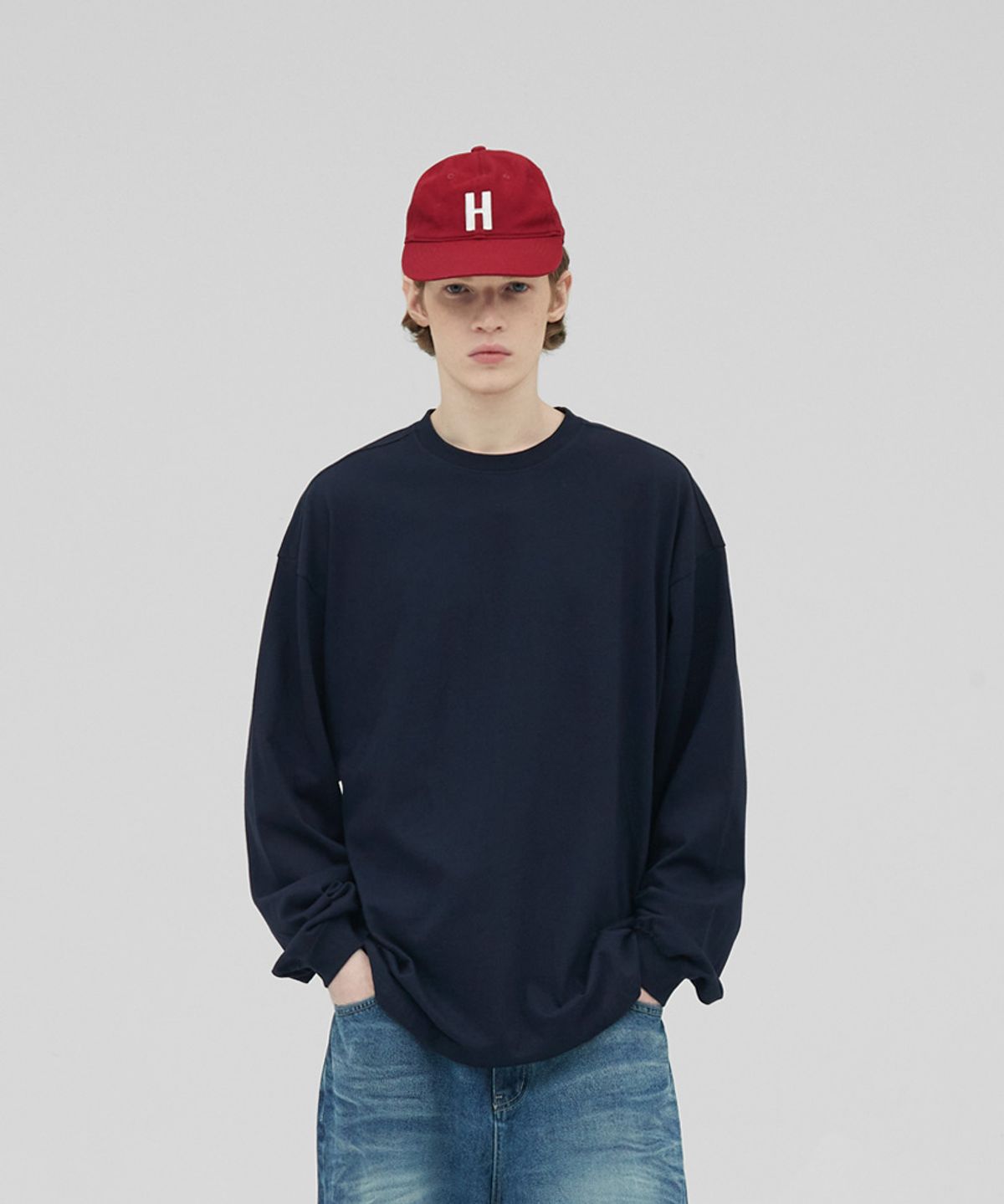스탠즈(STENDS) [M~4XL] 헤비 롱 슬리브 티셔츠_네이비