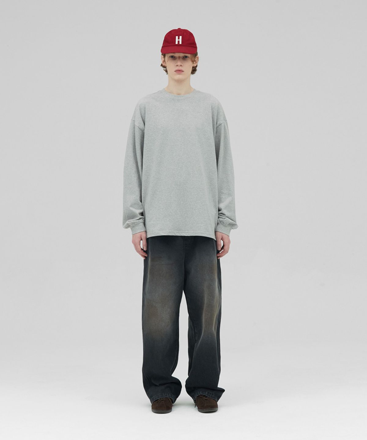 스탠즈(STENDS) [M~4XL] 헤비 롱 슬리브 티셔츠_메란지 그레이