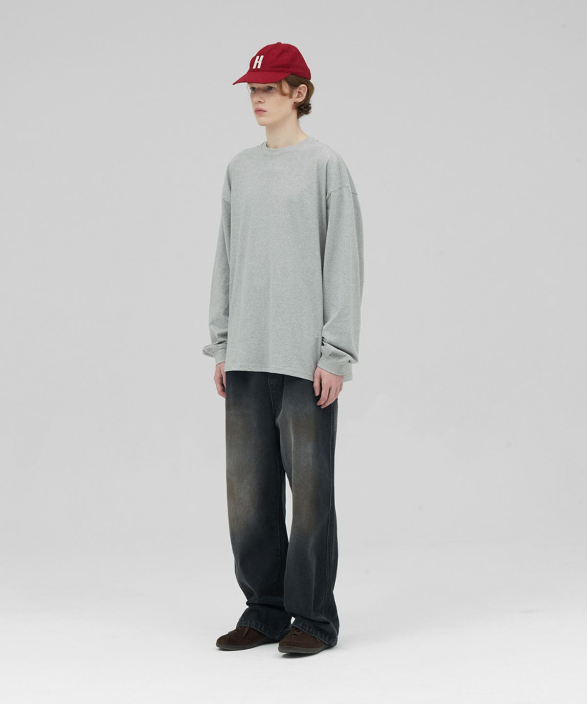 스탠즈(STENDS) [M~4XL] 헤비 롱 슬리브 티셔츠_메란지 그레이