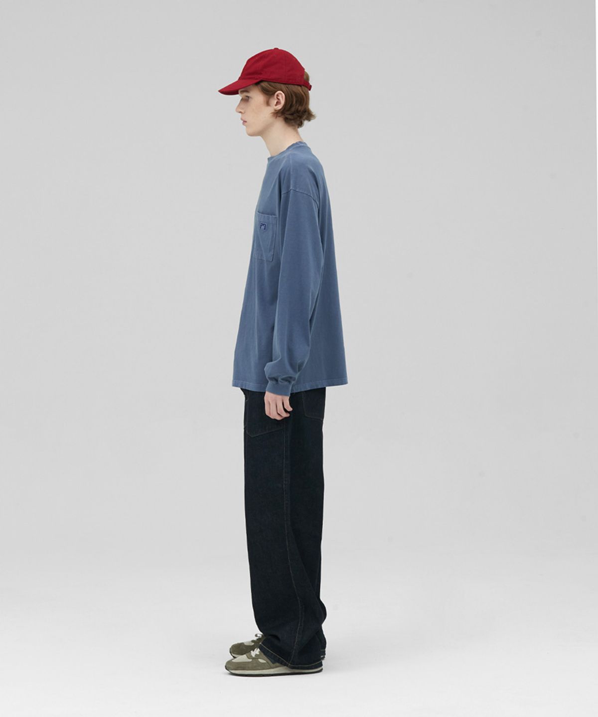 스탠즈(STENDS) [M~4XL] 피그먼트 롱 슬리브 포켓  티셔츠_네이비