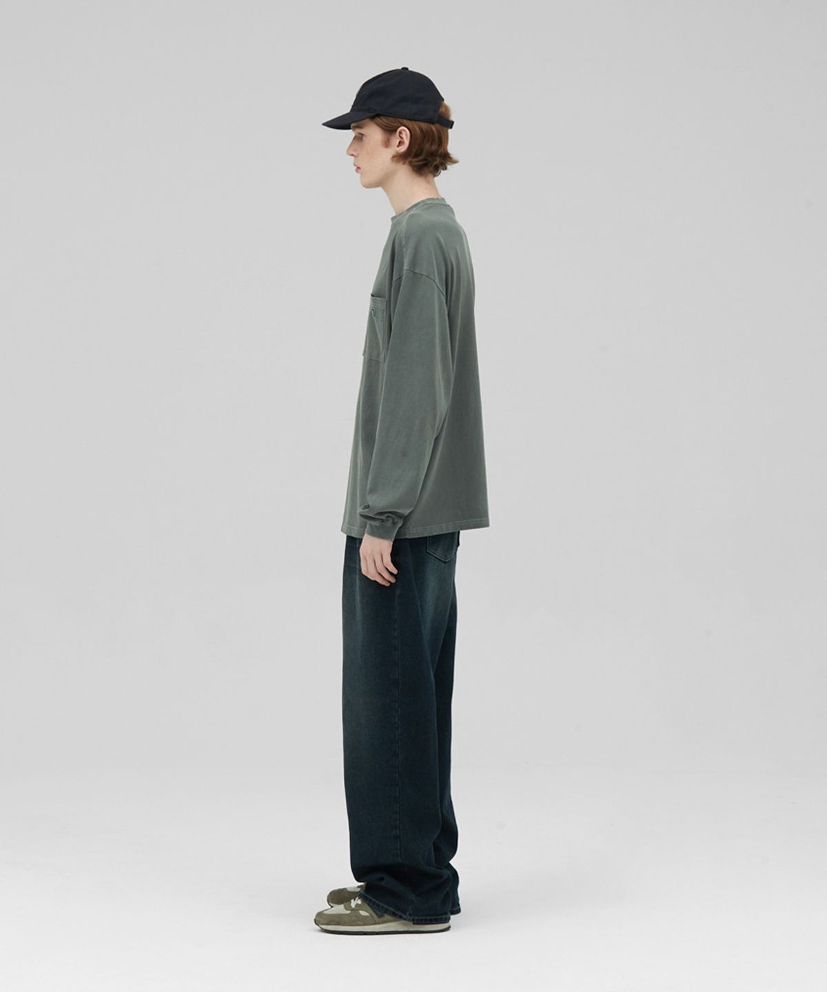 스탠즈(STENDS) [M~4XL] 피그먼트 롱 슬리브 포켓  티셔츠_카키