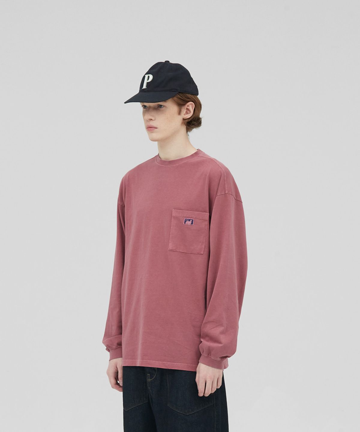 스탠즈(STENDS) [M~4XL] 피그먼트 롱 슬리브 포켓  티셔츠_레드
