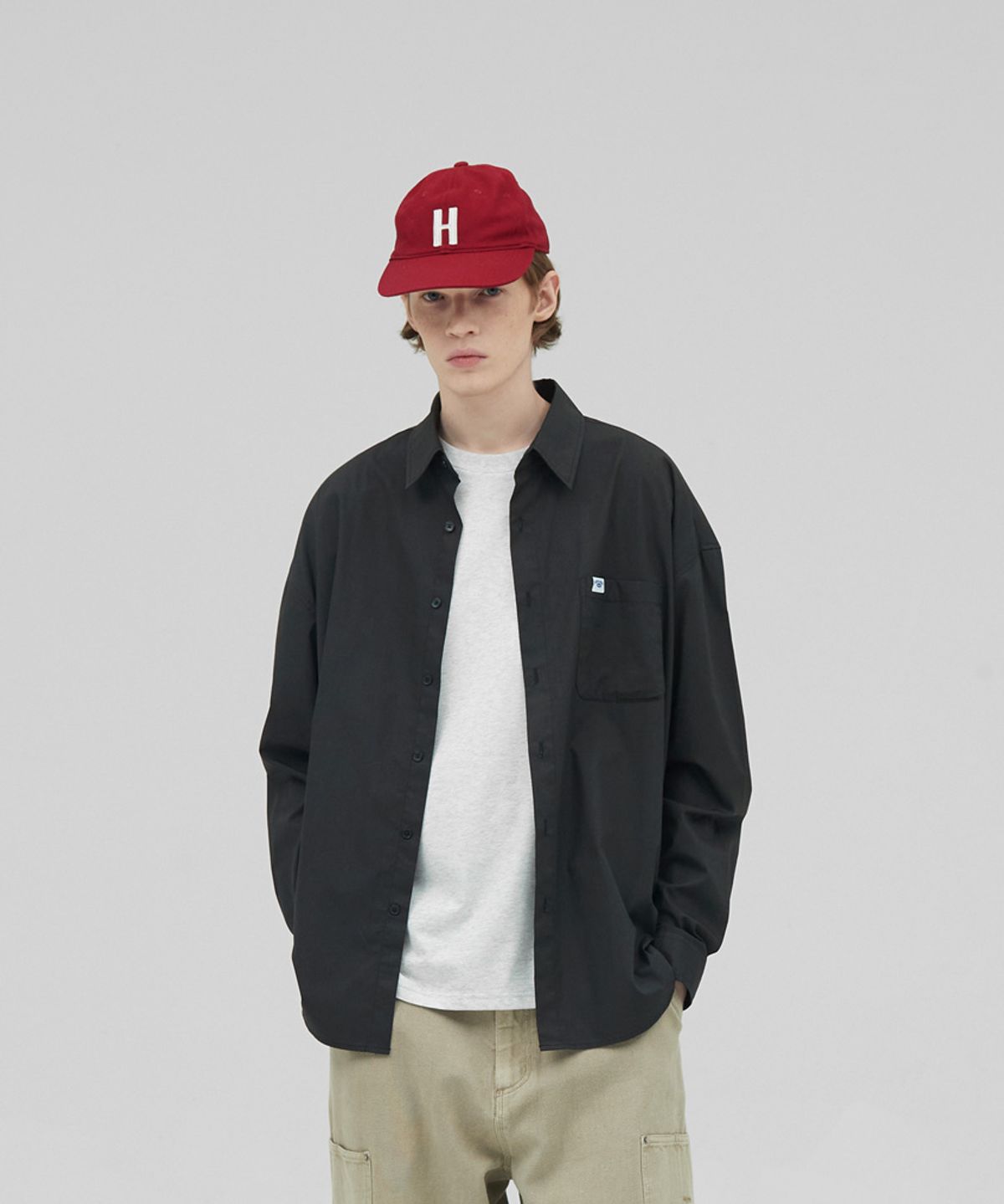 스탠즈(STENDS) [M~4XL] 플로우 코튼 셔츠_딥 차콜