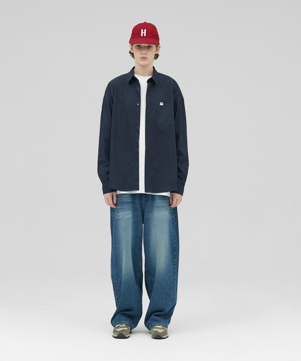스탠즈(STENDS) [M~4XL] 플로우 코튼 셔츠_네이비