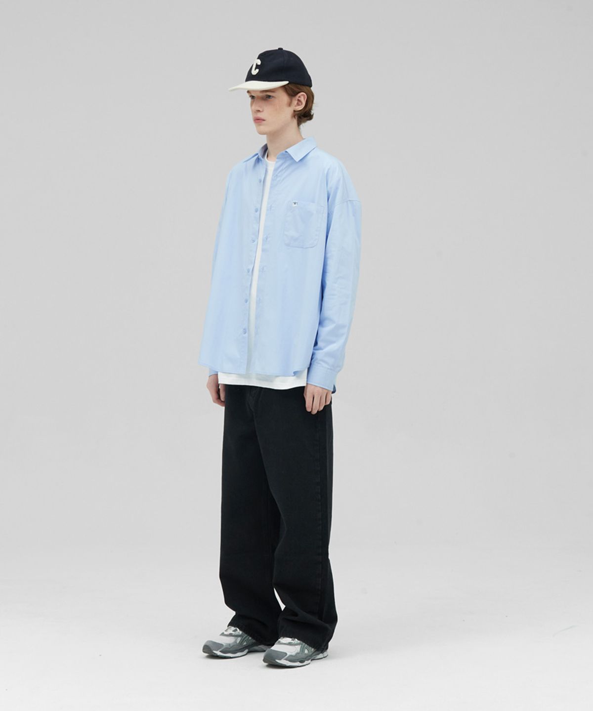스탠즈(STENDS) [M~4XL] 플로우 코튼 셔츠_스카이 블루