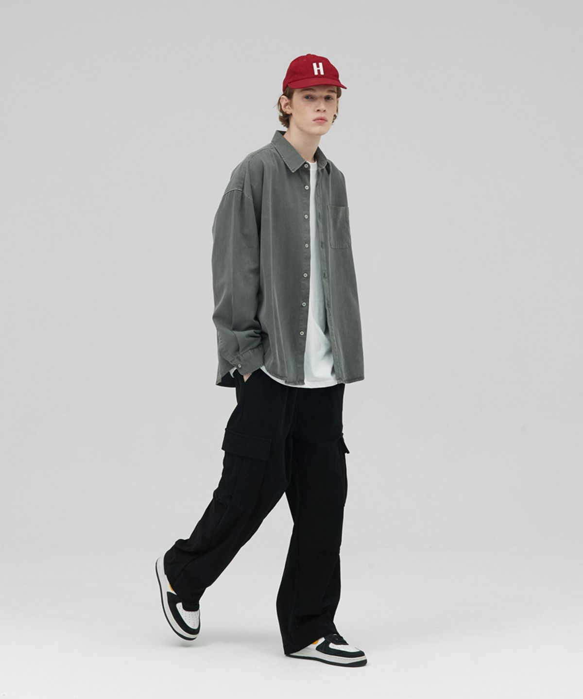 스탠즈(STENDS) [M~4XL] 피그먼트 워싱 셔츠_딥 카키