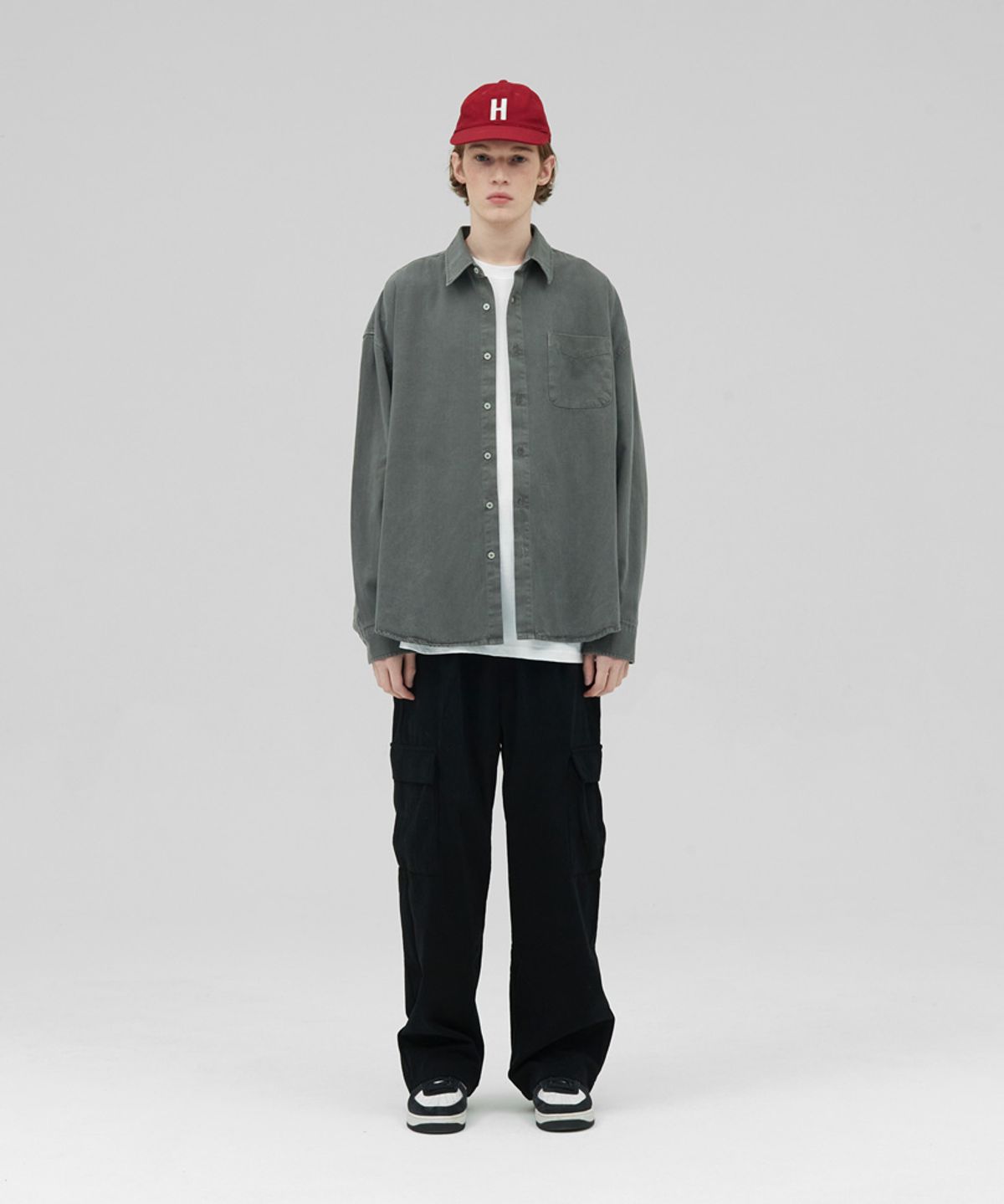 스탠즈(STENDS) [M~4XL] 피그먼트 워싱 셔츠_딥 카키