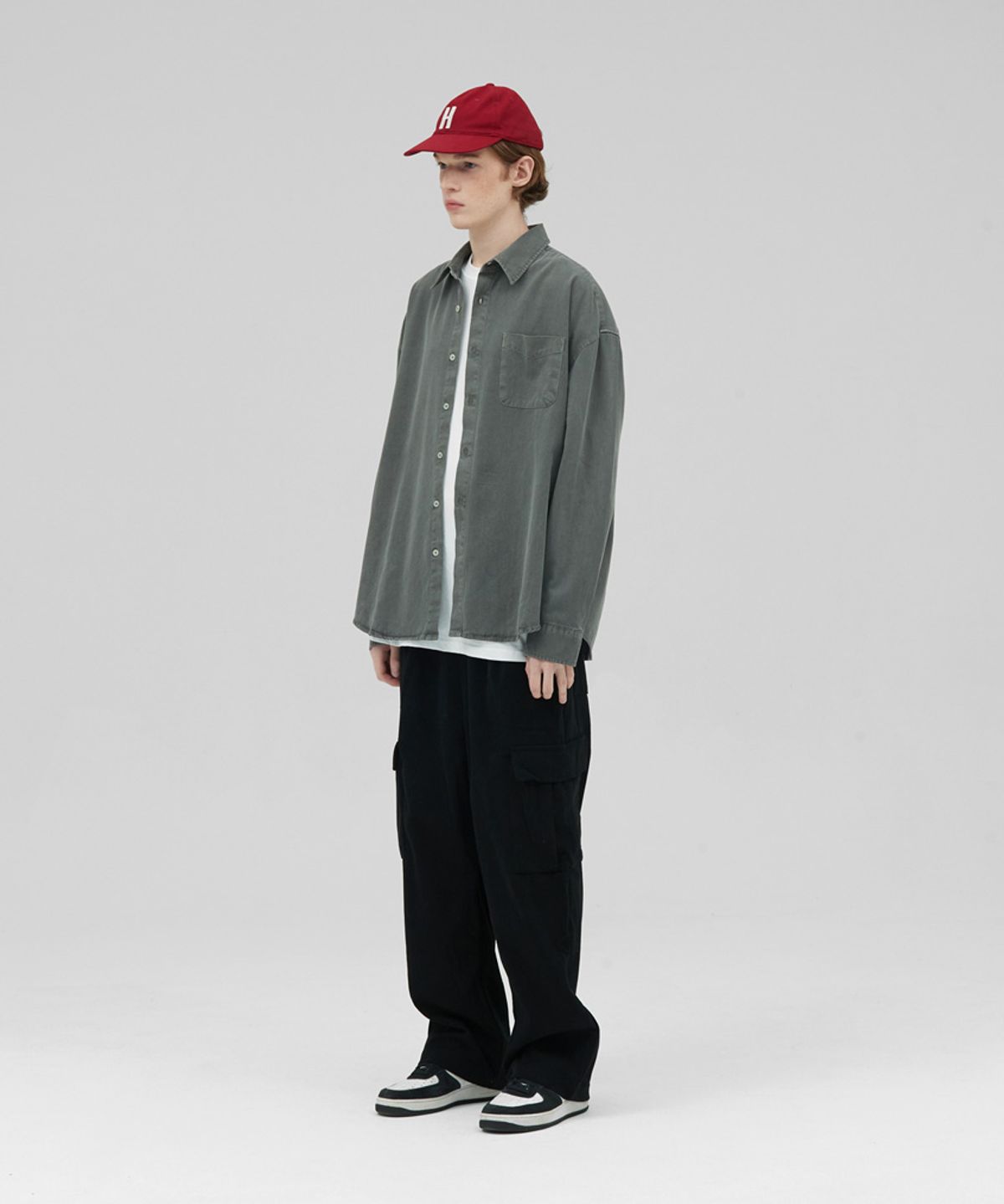 스탠즈(STENDS) [M~4XL] 피그먼트 워싱 셔츠_딥 카키