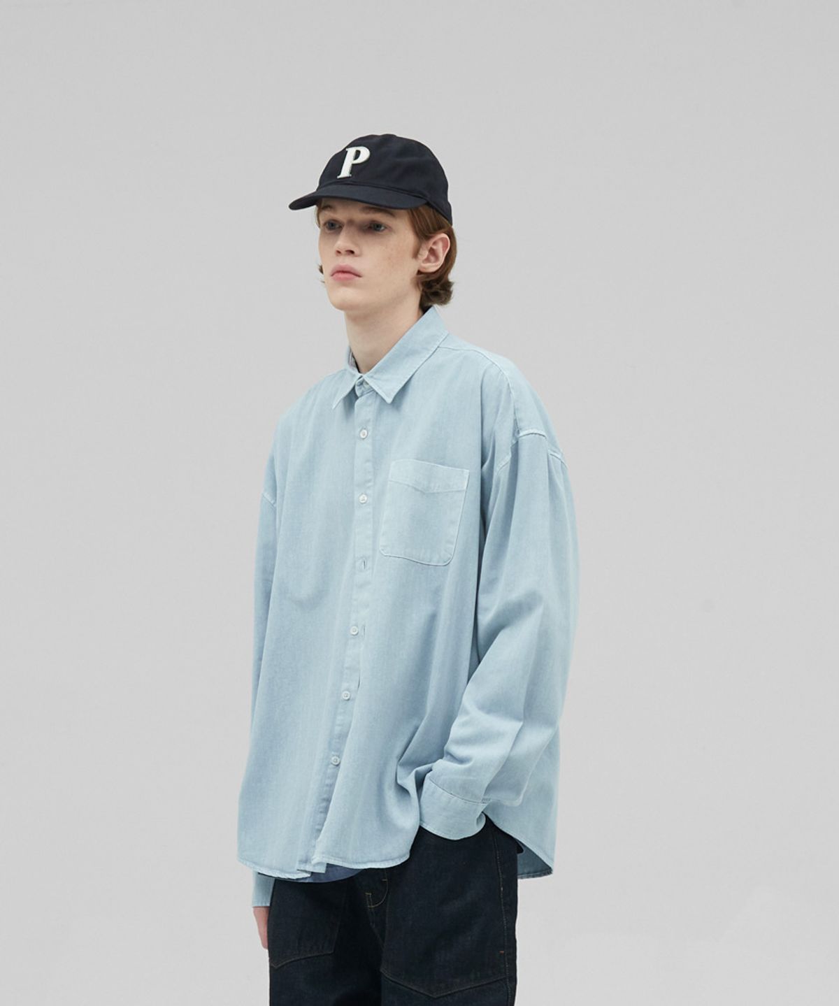 스탠즈(STENDS) [M~4XL] 피그먼트 워싱 셔츠_스카이 블루