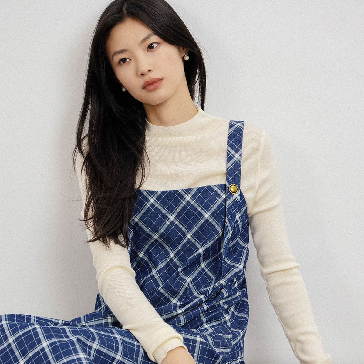 랭썬(LANGSON) LS_Blue plaid slip dress