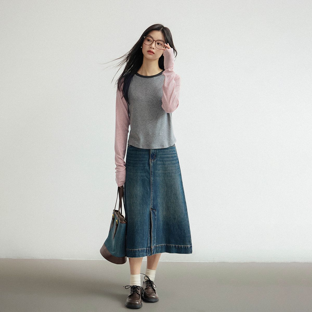 랭썬(LANGSON) LS_A-line blue denim slit skirt