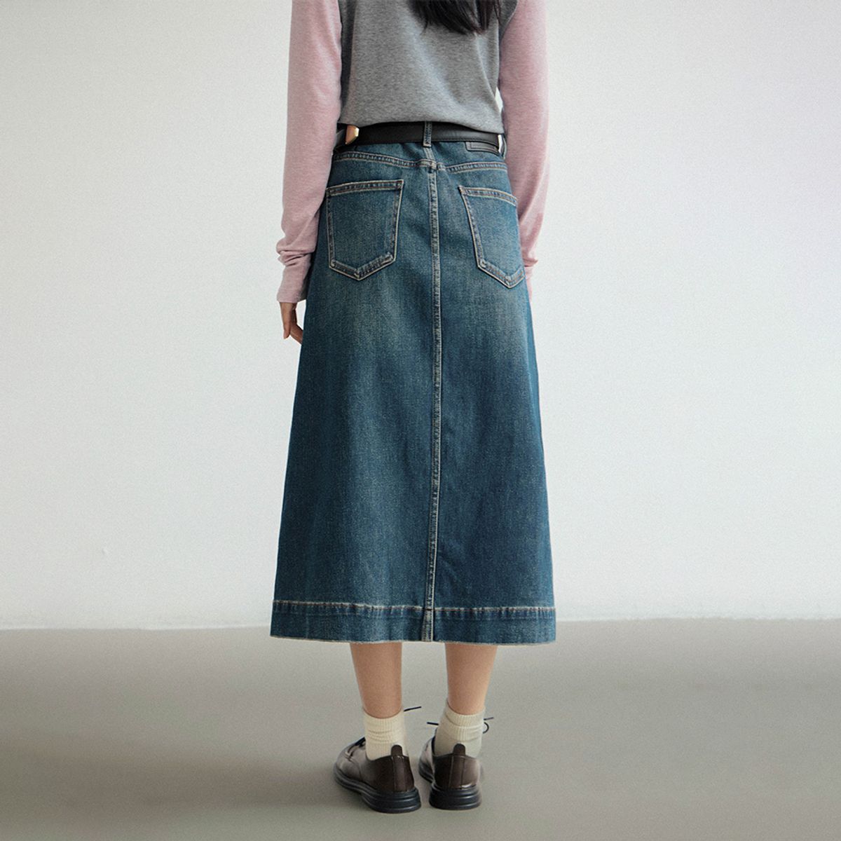 랭썬(LANGSON) LS_A-line blue denim slit skirt