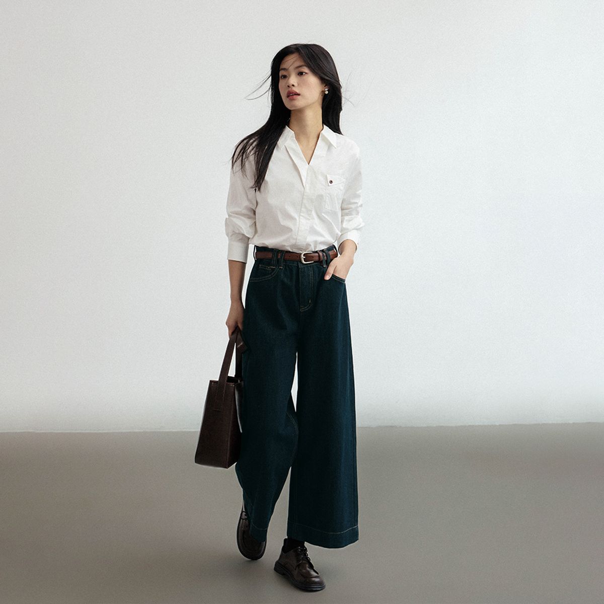 랭썬(LANGSON) LS_High-waist semi wide pants_BLUE
