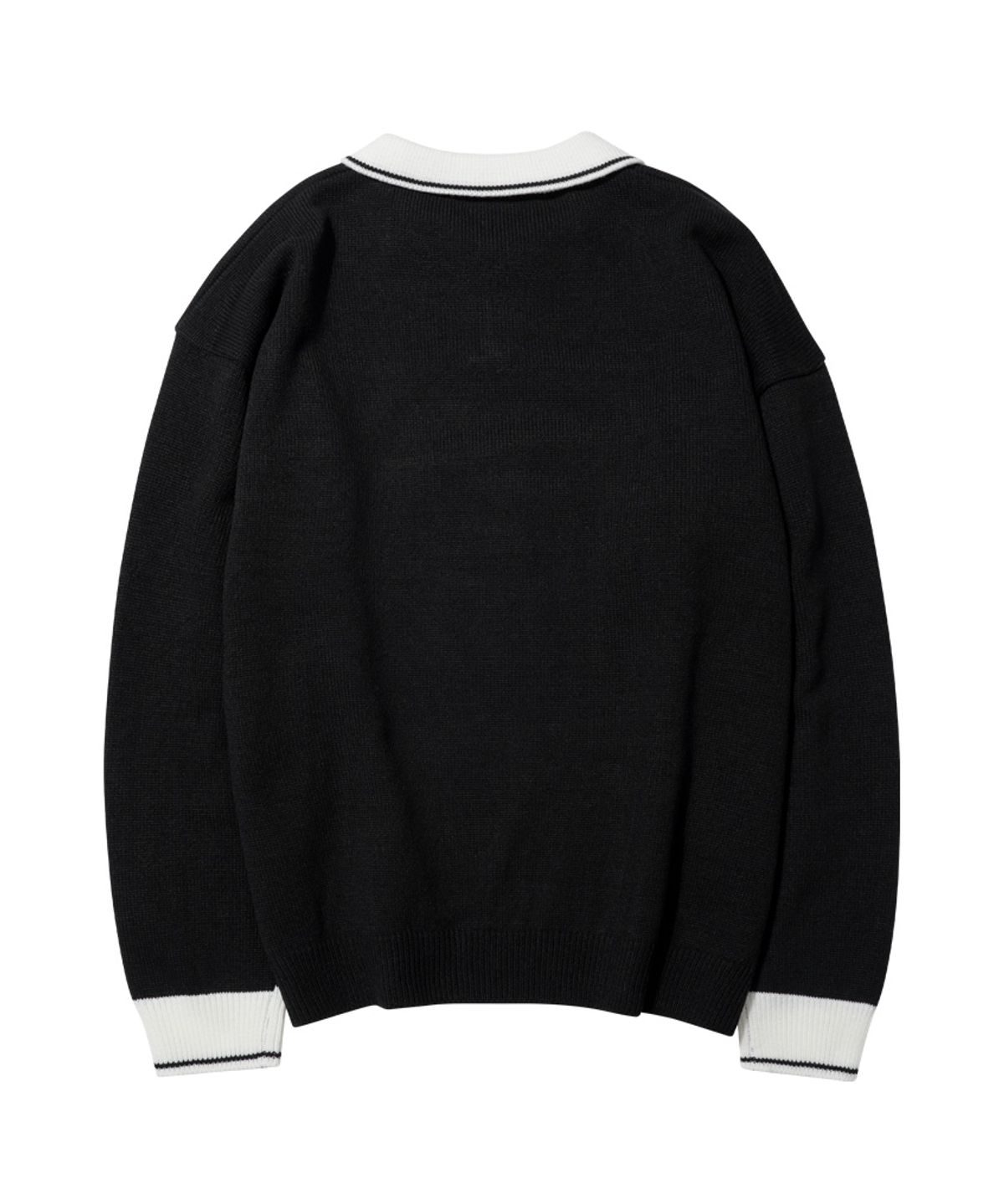스탠즈(STENDS) [M~4XL] 풋볼 카라 배색 니트_블랙