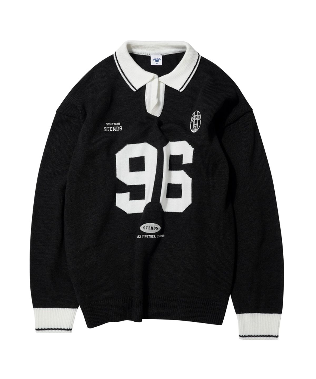 스탠즈(STENDS) [M~4XL] 풋볼 카라 배색 니트_블랙