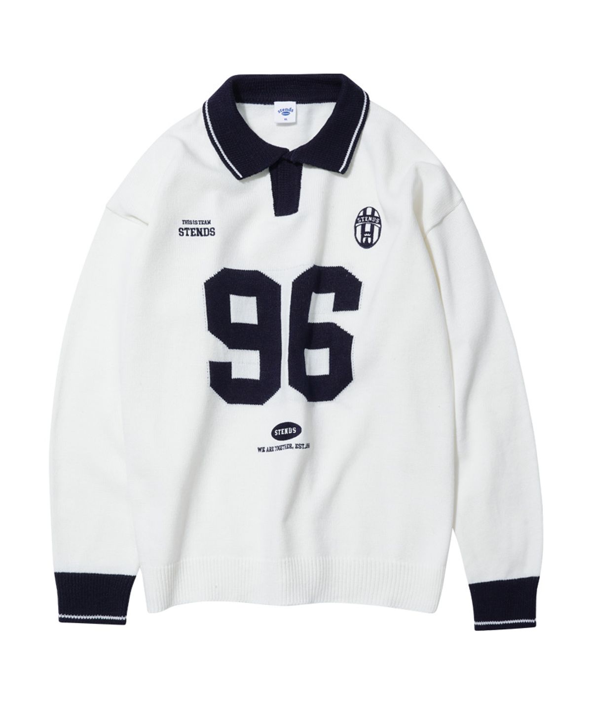 스탠즈(STENDS) [M~4XL] 풋볼 카라 배색 니트_아이보리