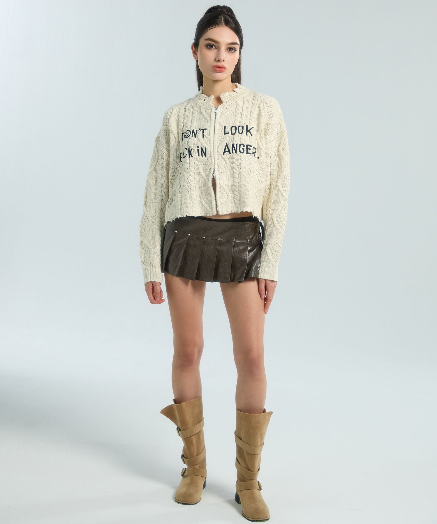 MUSINSA | OOH-AHH Leather Layered Skirt (Brown)