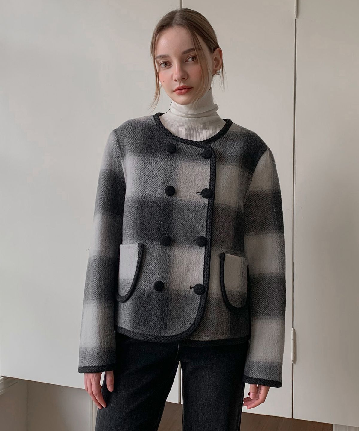 바스카라(VASCARA) Check Lining Wool Handmade Short Coat (3colors)