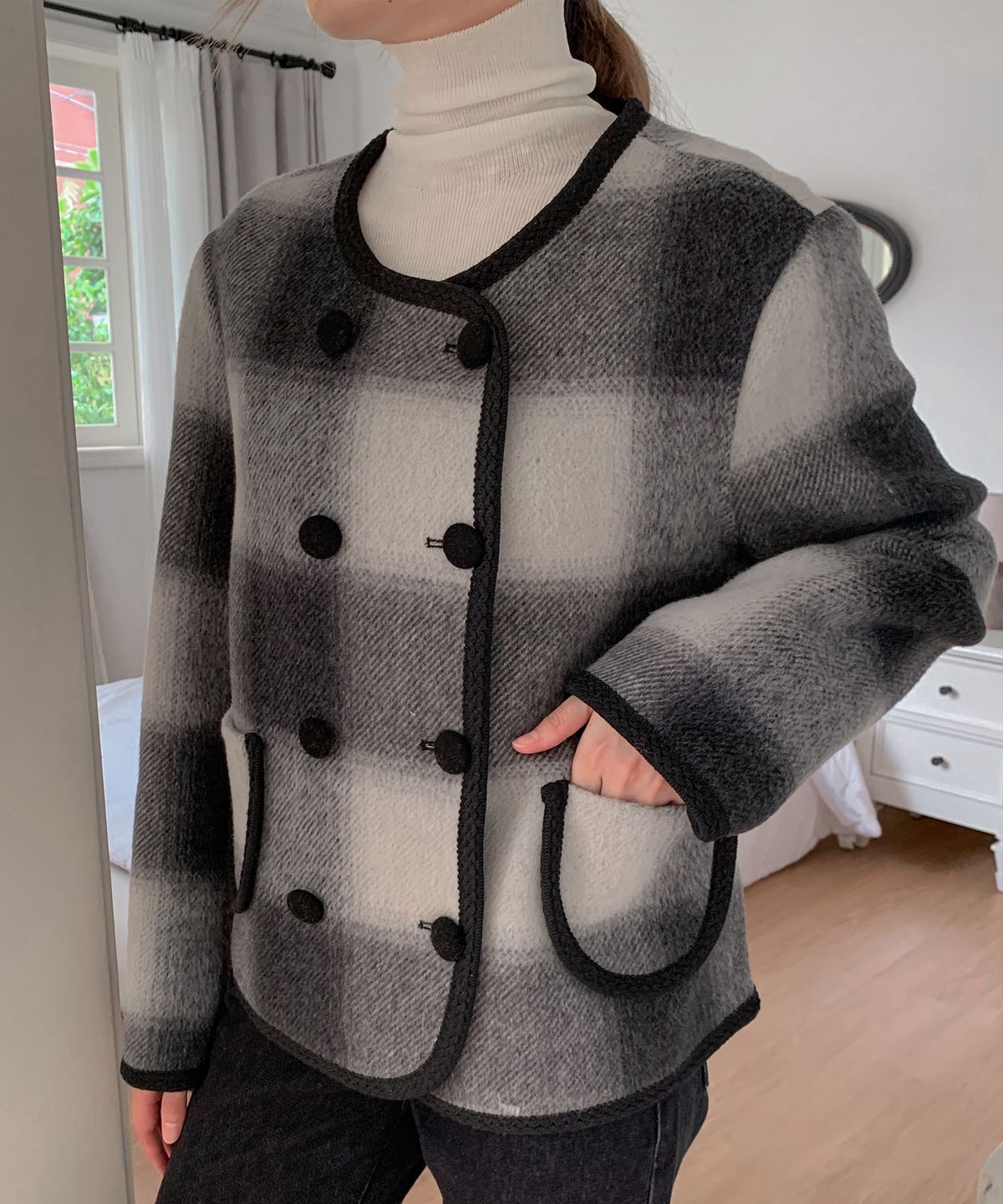 바스카라(VASCARA) Check Lining Wool Handmade Short Coat (3colors)