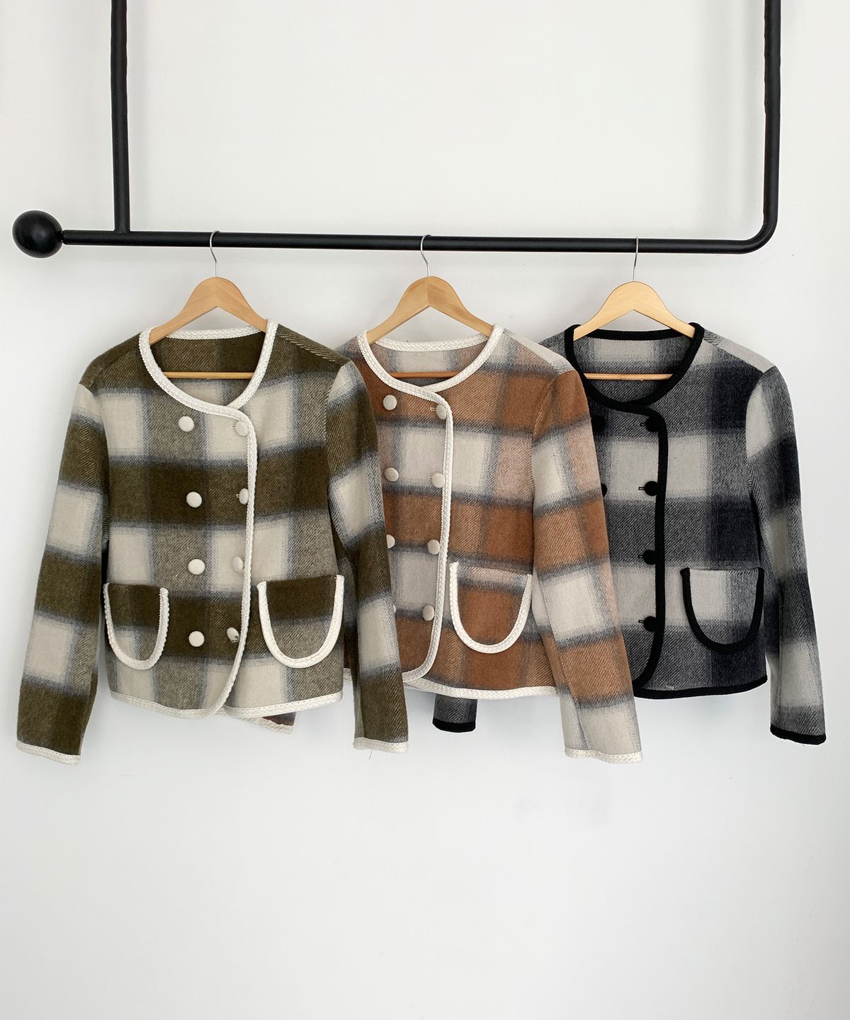 바스카라(VASCARA) Check Lining Wool Handmade Short Coat (3colors)