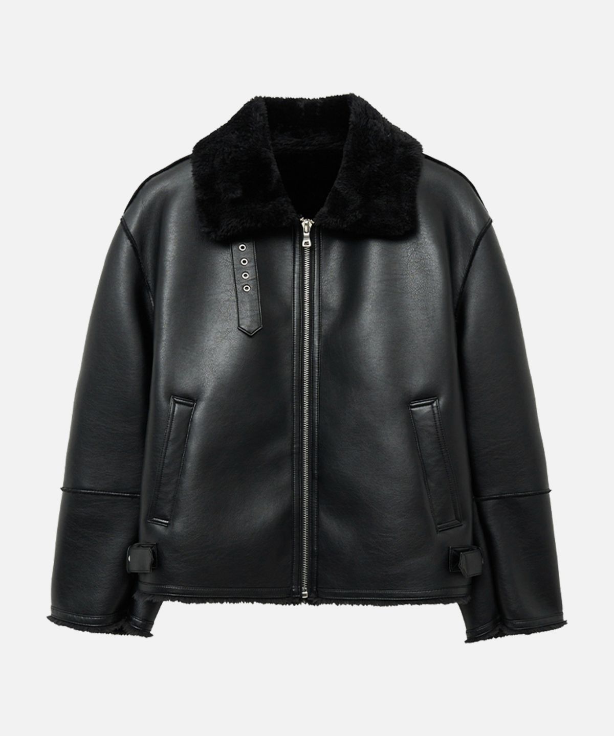 드로우핏(DRAW FIT) 오버사이즈 라인 무스탕 자켓 [BLACK]