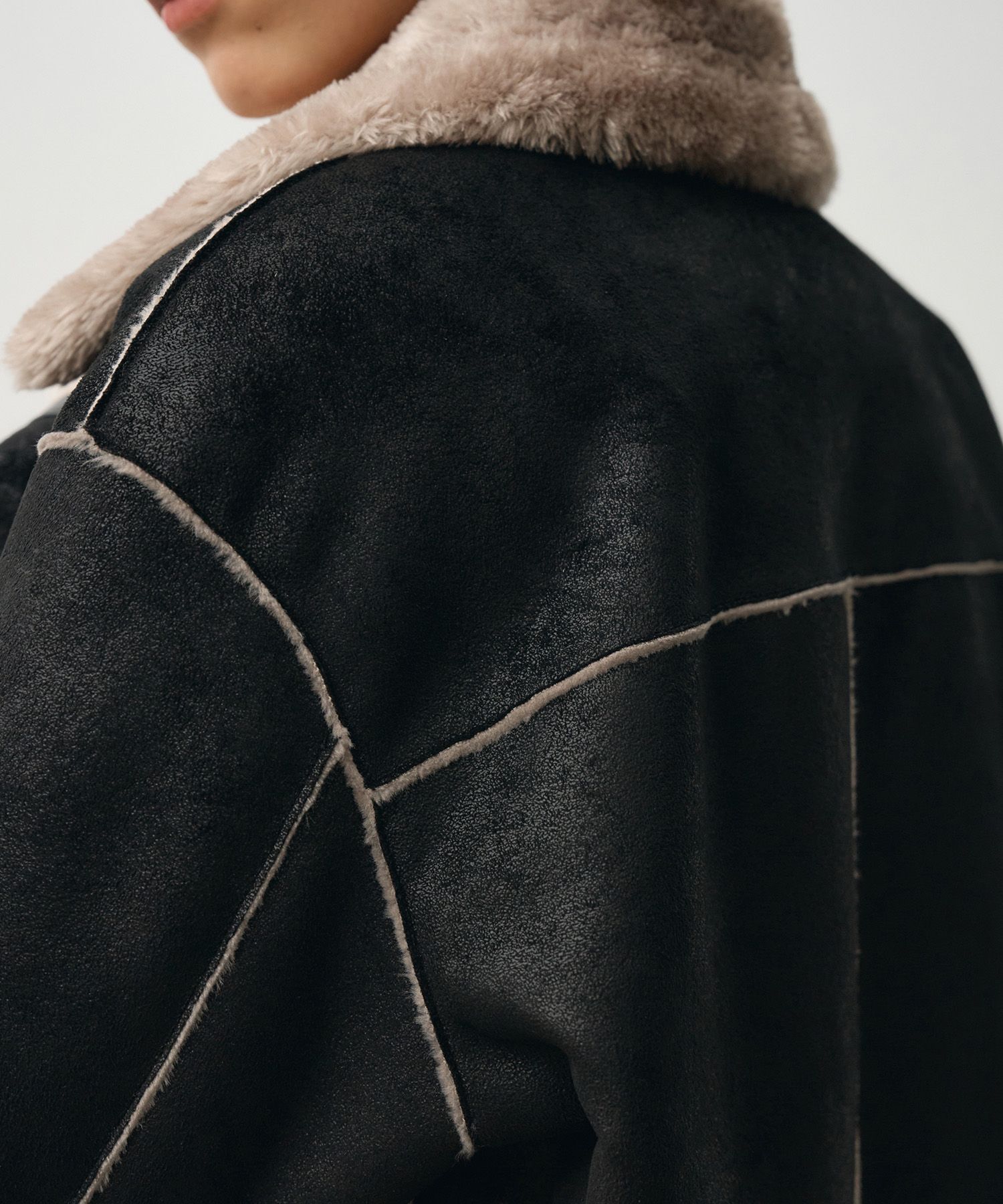MUSINSA | DRAW FIT Oversized Suede Line Mustang Jacket [BLACK]