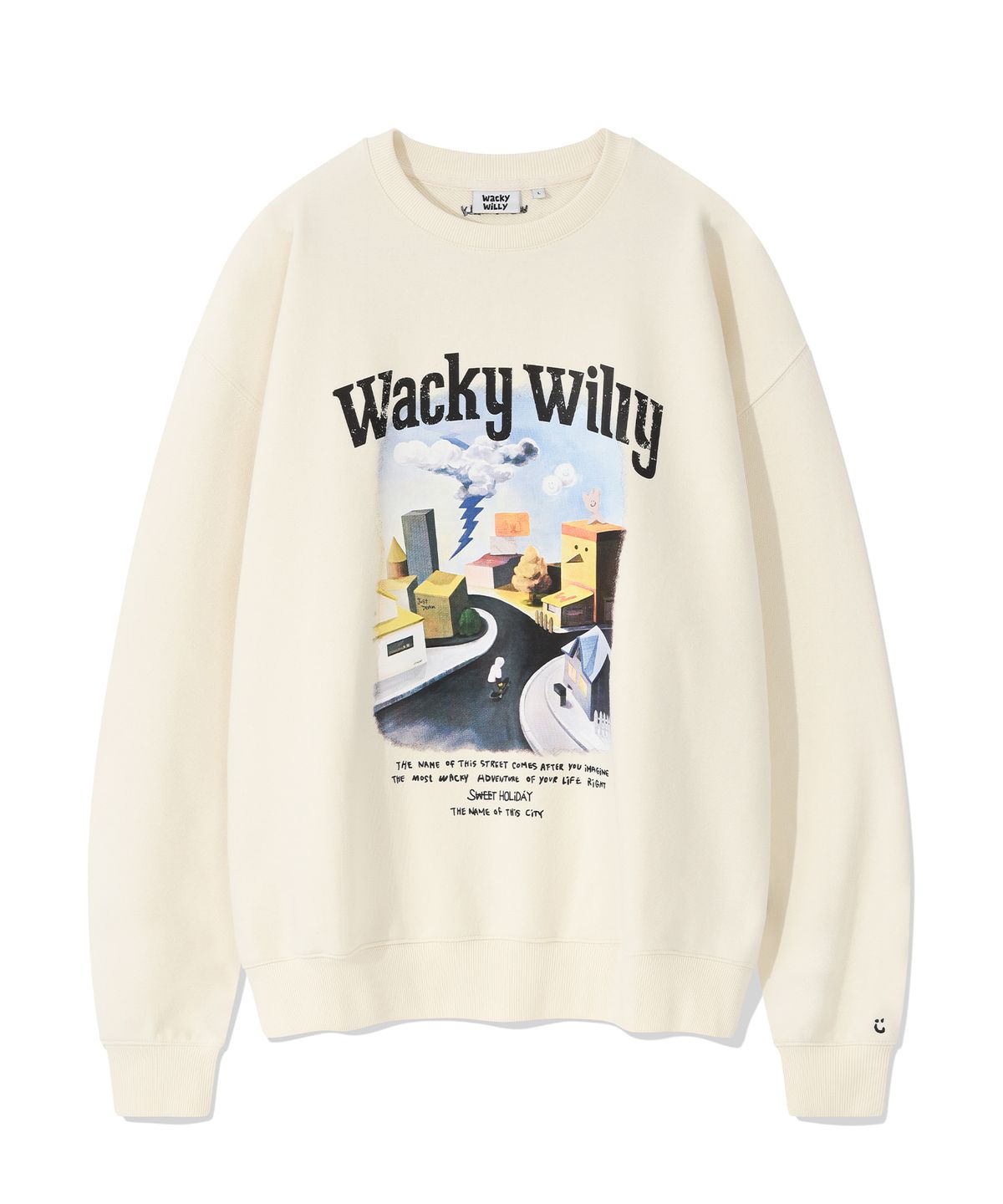 와키윌리(WACKY WILLY) 일러스트 아트웍 맨투맨 크림