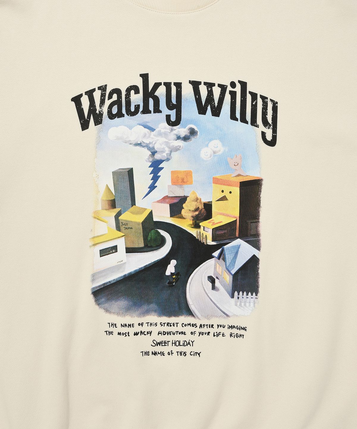 와키윌리(WACKY WILLY) 일러스트 아트웍 맨투맨 크림