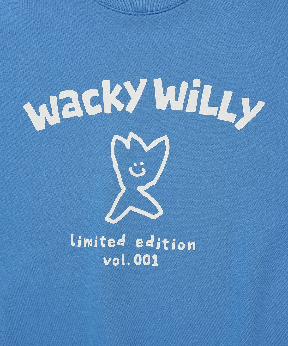 와키윌리(WACKY WILLY) 로고 타이포 그래픽 맨투맨 블루