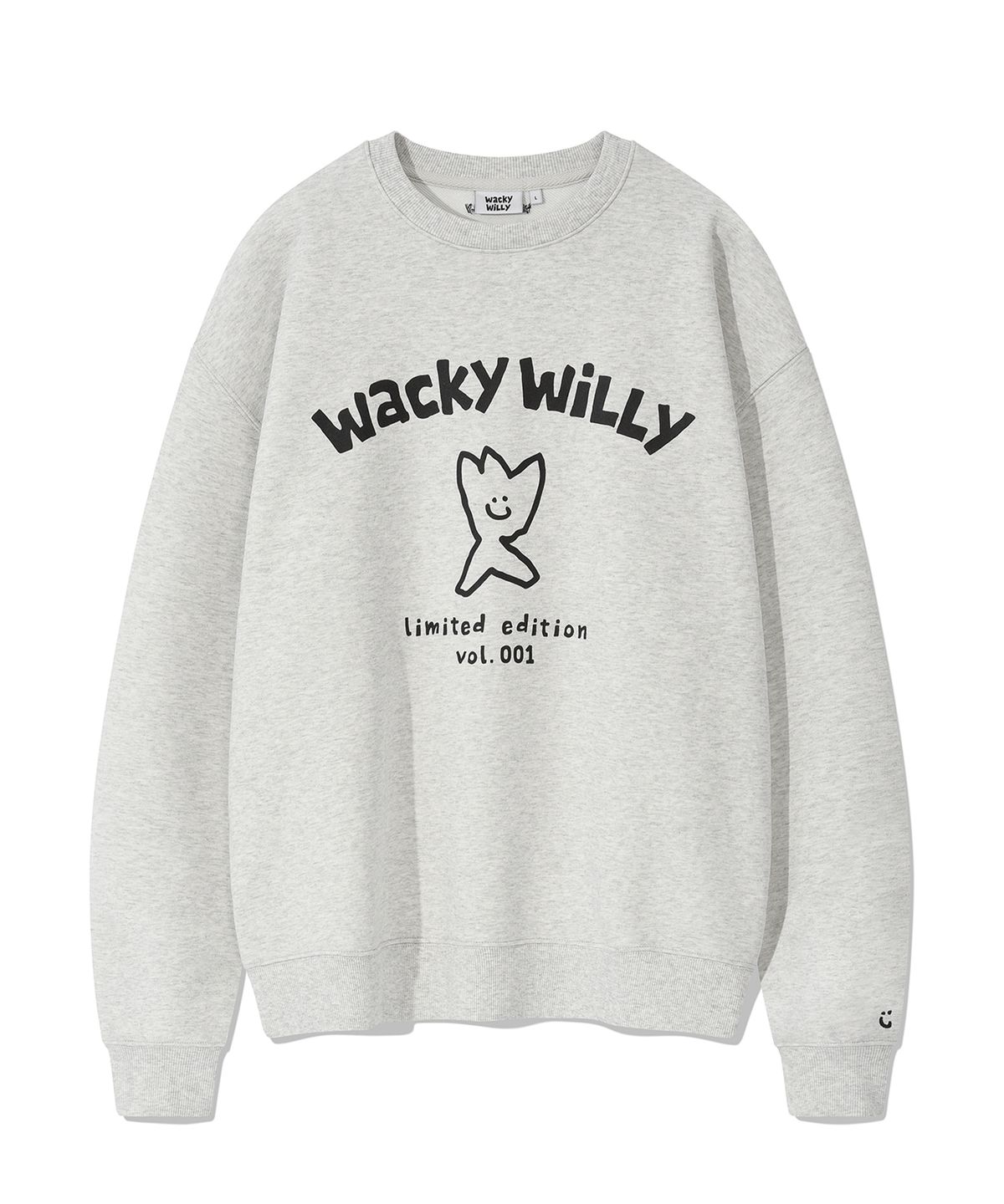 와키윌리(WACKY WILLY) 로고 타이포 그래픽 맨투맨 라이트 그레이
