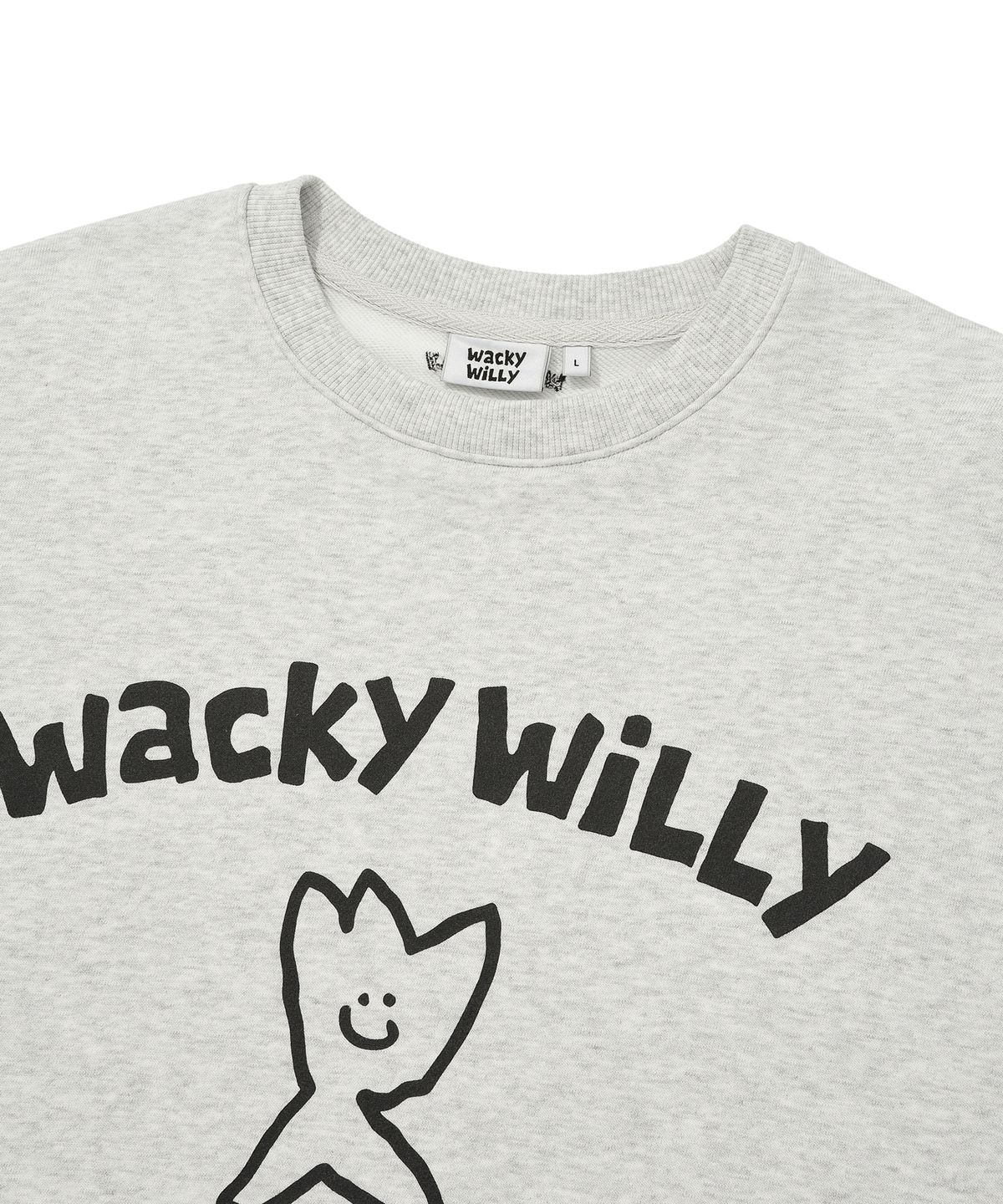 와키윌리(WACKY WILLY) 로고 타이포 그래픽 맨투맨 라이트 그레이