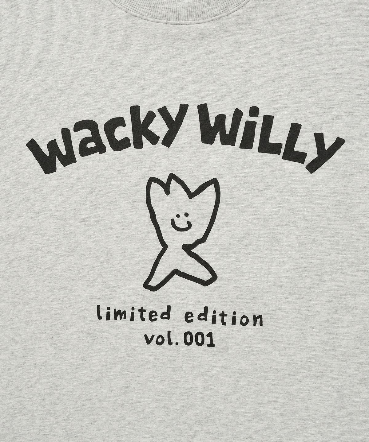 와키윌리(WACKY WILLY) 로고 타이포 그래픽 맨투맨 라이트 그레이