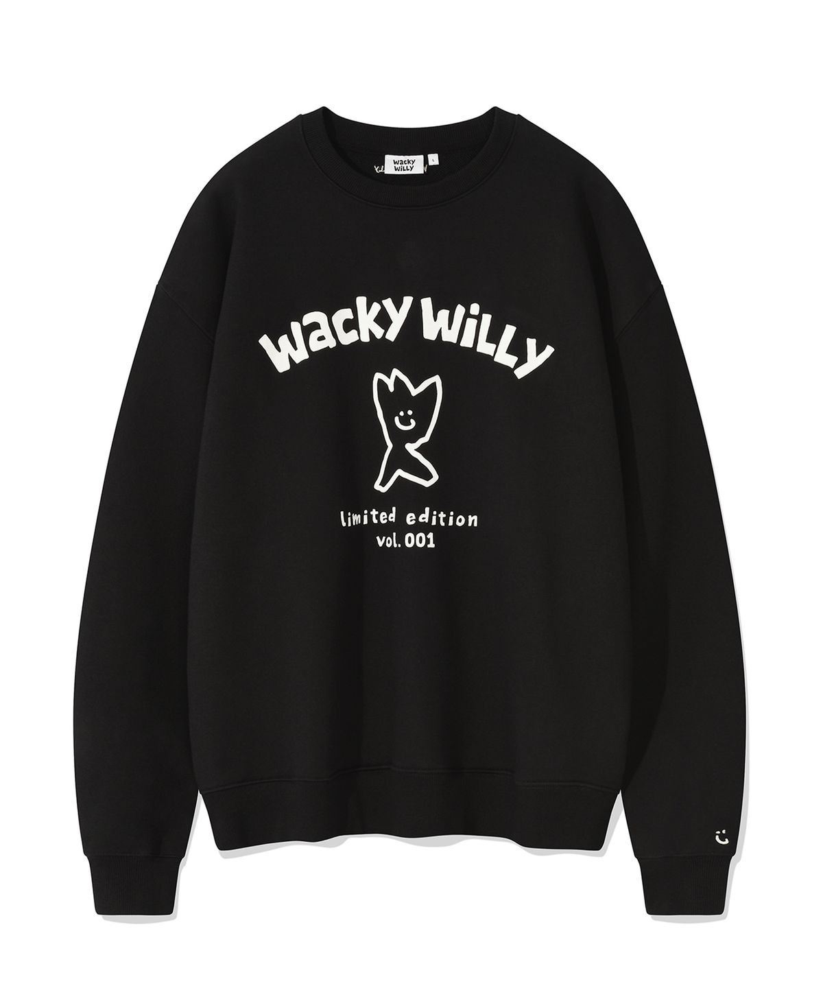 와키윌리(WACKY WILLY) 로고 타이포 그래픽 맨투맨 블랙