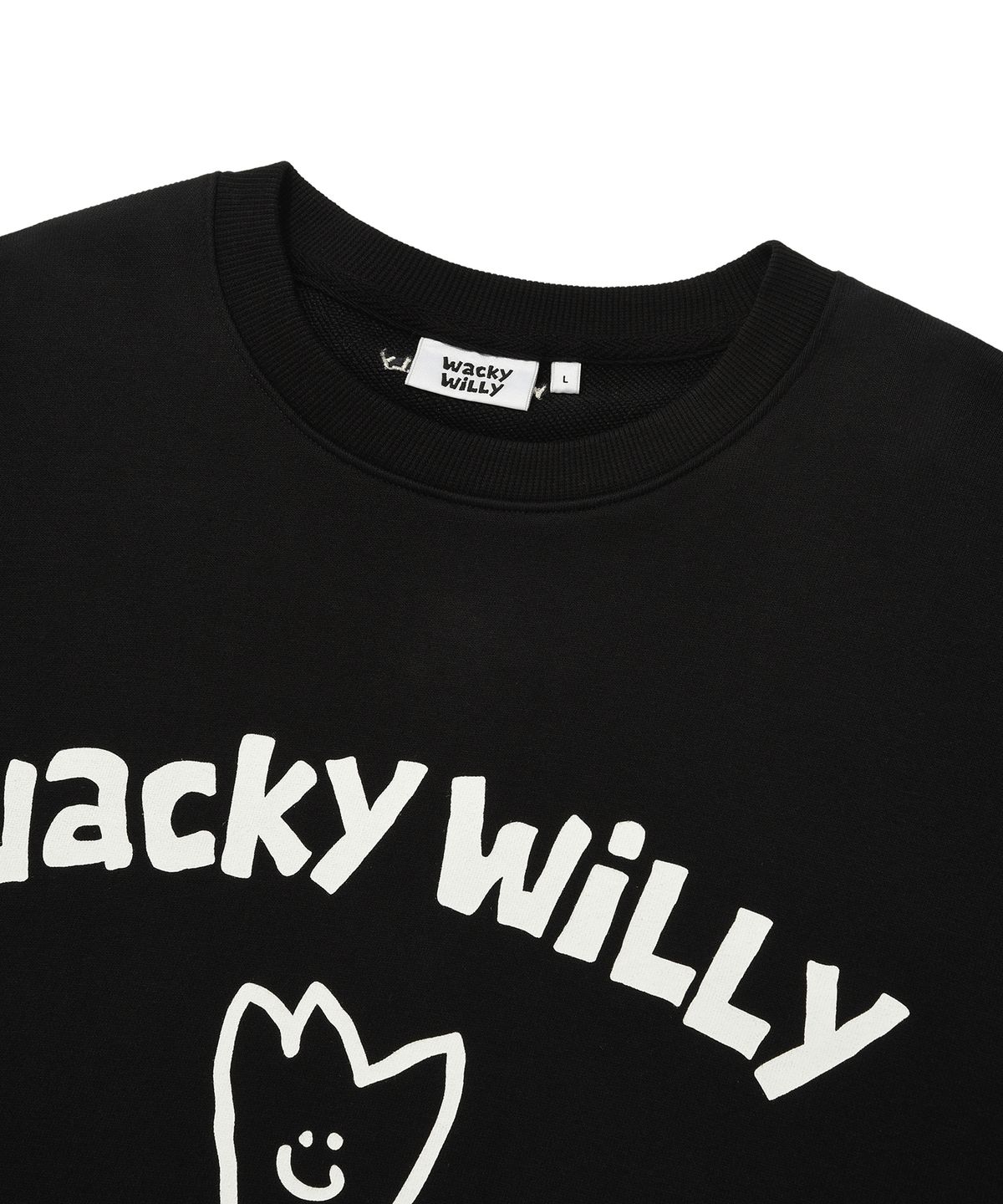 와키윌리(WACKY WILLY) 로고 타이포 그래픽 맨투맨 블랙