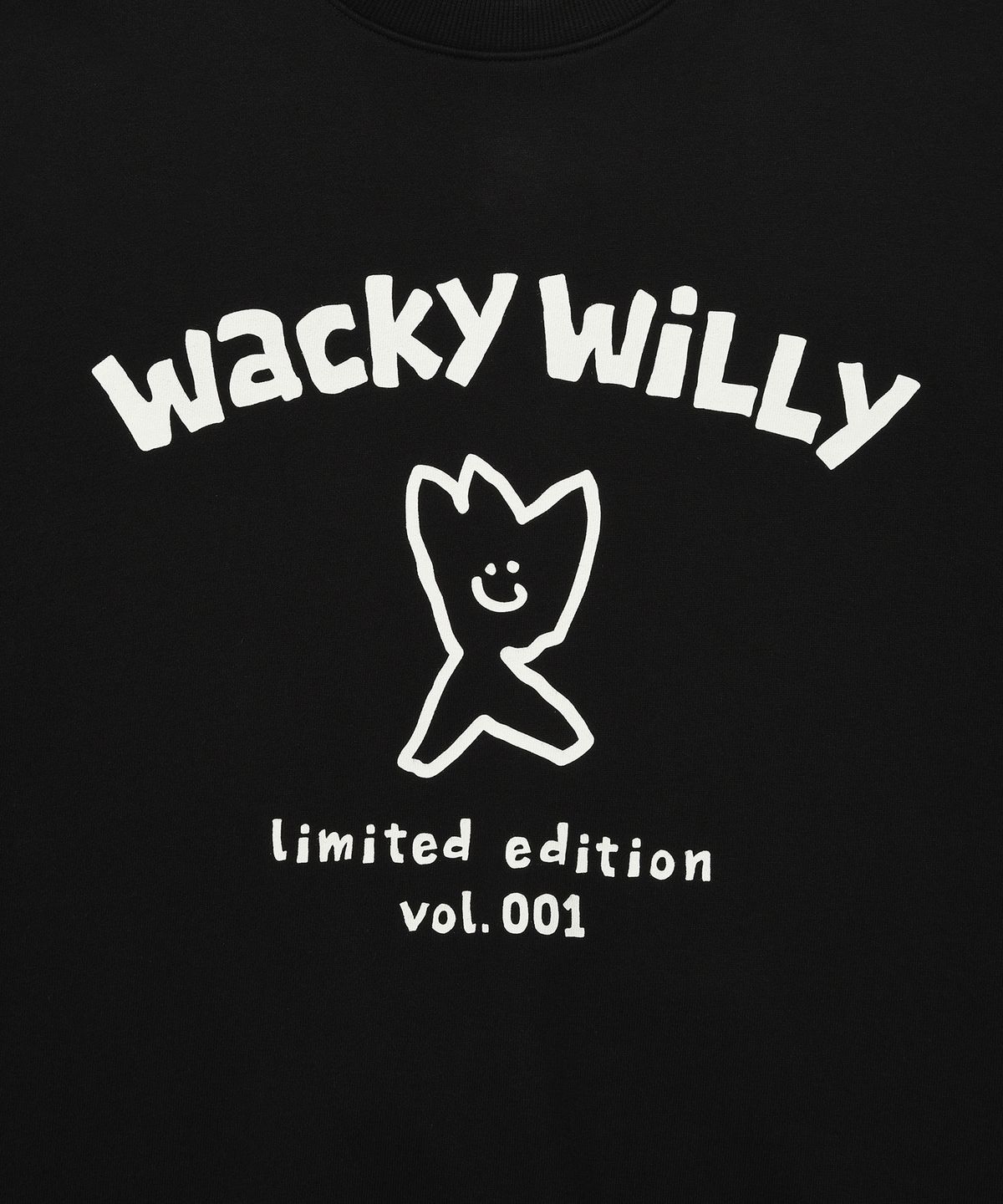 와키윌리(WACKY WILLY) 로고 타이포 그래픽 맨투맨 블랙