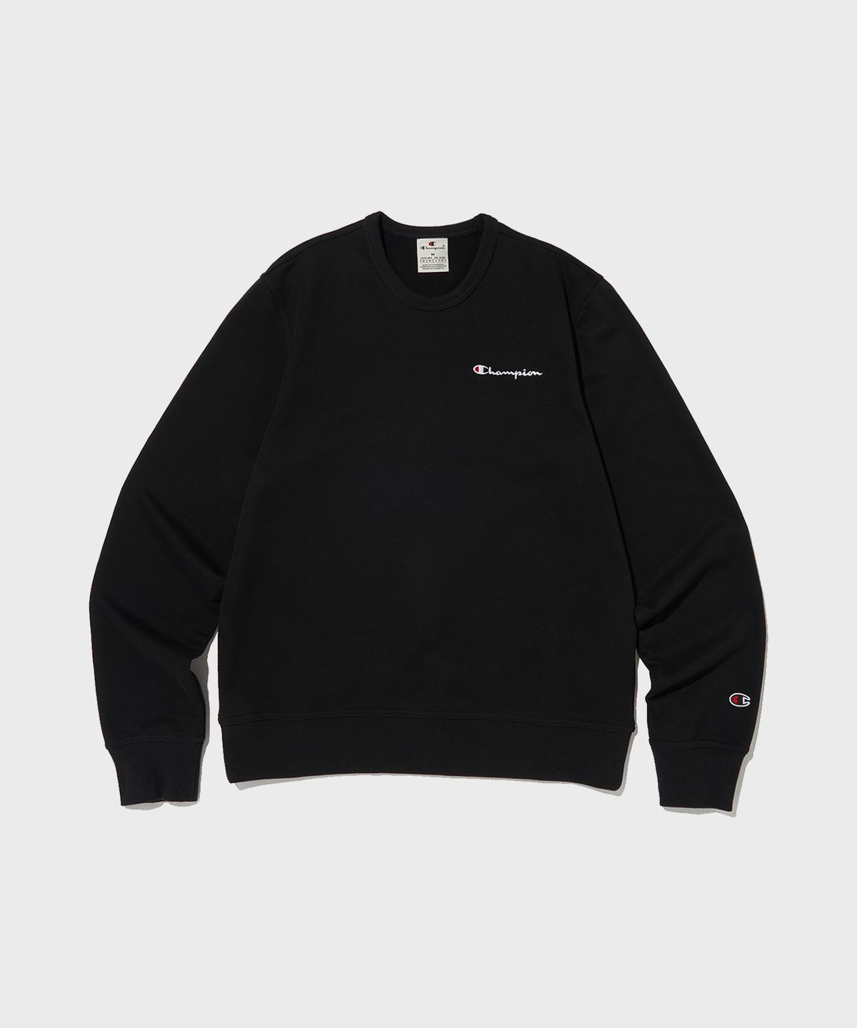 챔피온(CHAMPION) 스몰 스크립트 로고 크루넥 스웨트셔츠 Black