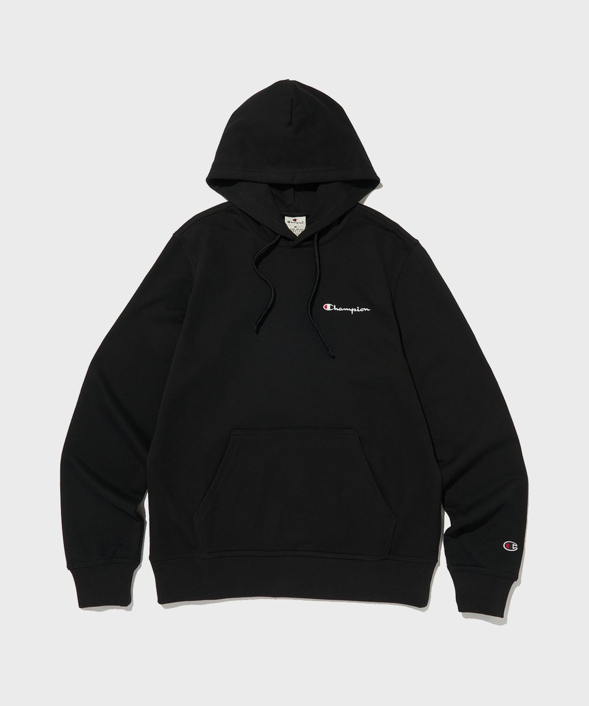 챔피온(CHAMPION) 스몰 스크립트 로고 후드 티셔츠 Black
