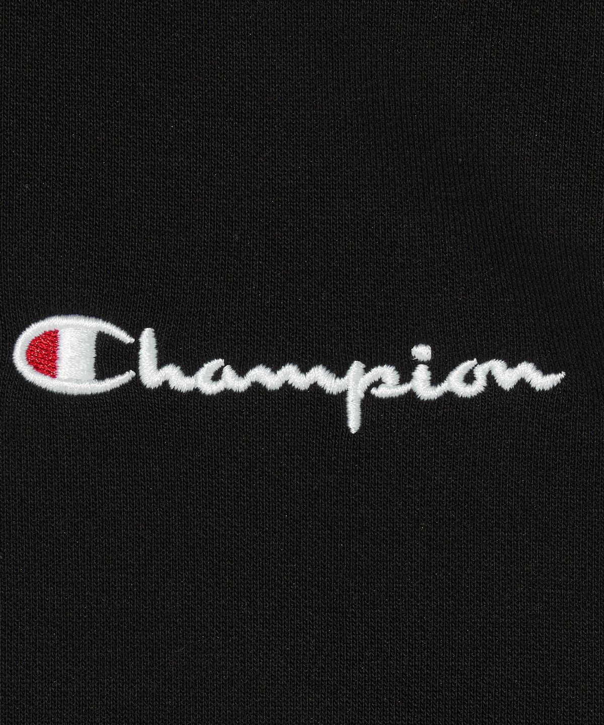 챔피온(CHAMPION) 스몰 스크립트 로고 후드 티셔츠 Black