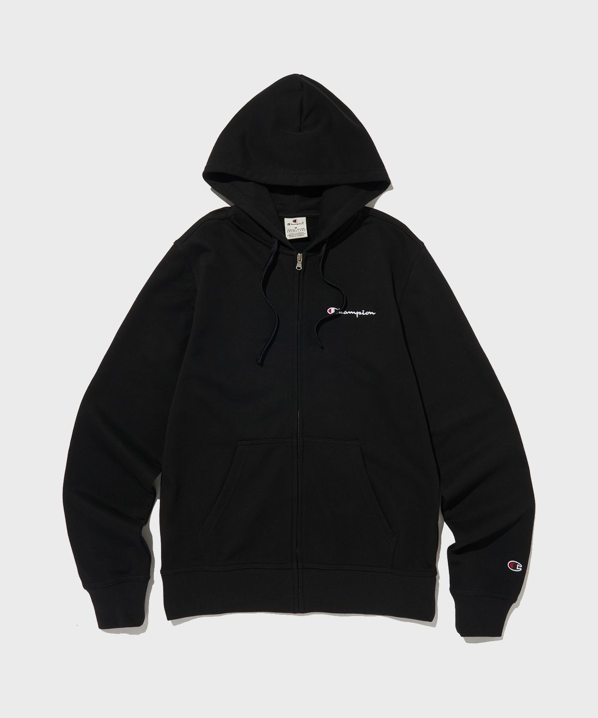 챔피온(CHAMPION) 스몰 스크립트 로고 후드 집업 Black