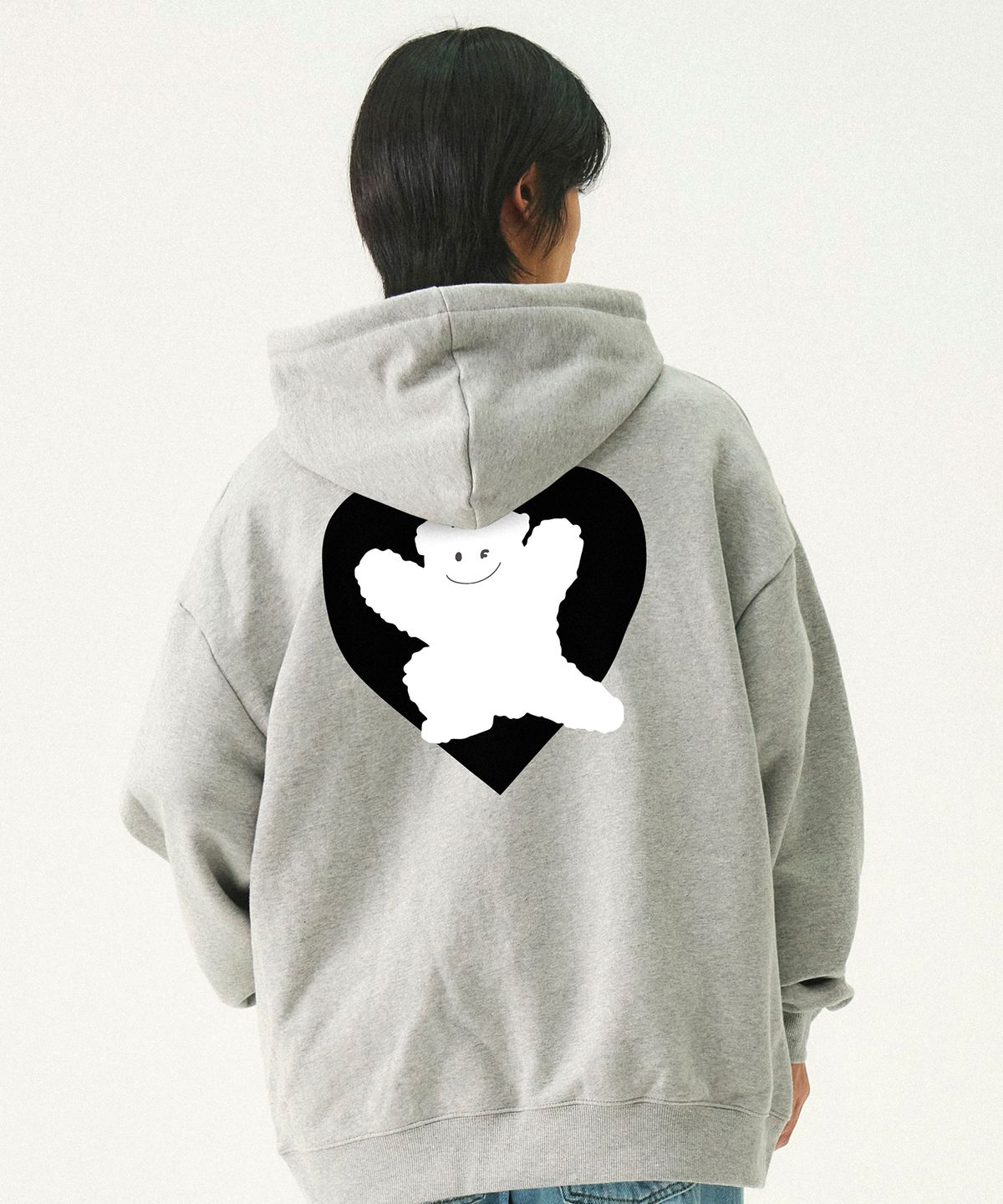 그레이버(GRAVER) [UNISEX]베어 하트 백프린팅 후드집업_그레이